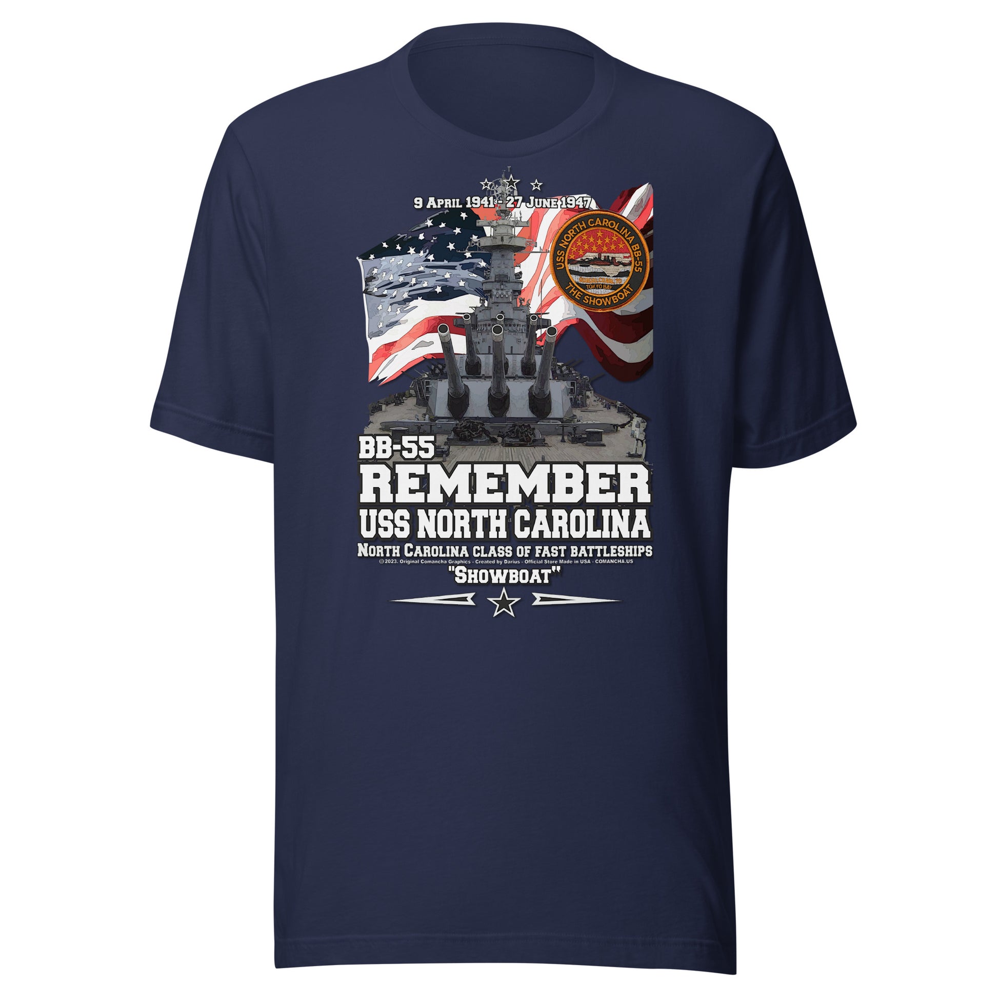 USS NORTH CAROLINA BB-55 t-shirt, US Navy Veterans T-shirt, US Navy Battleship T-shirt, USS NORTH CAROLINA Battleship T-shirt, Comancha Graphics,