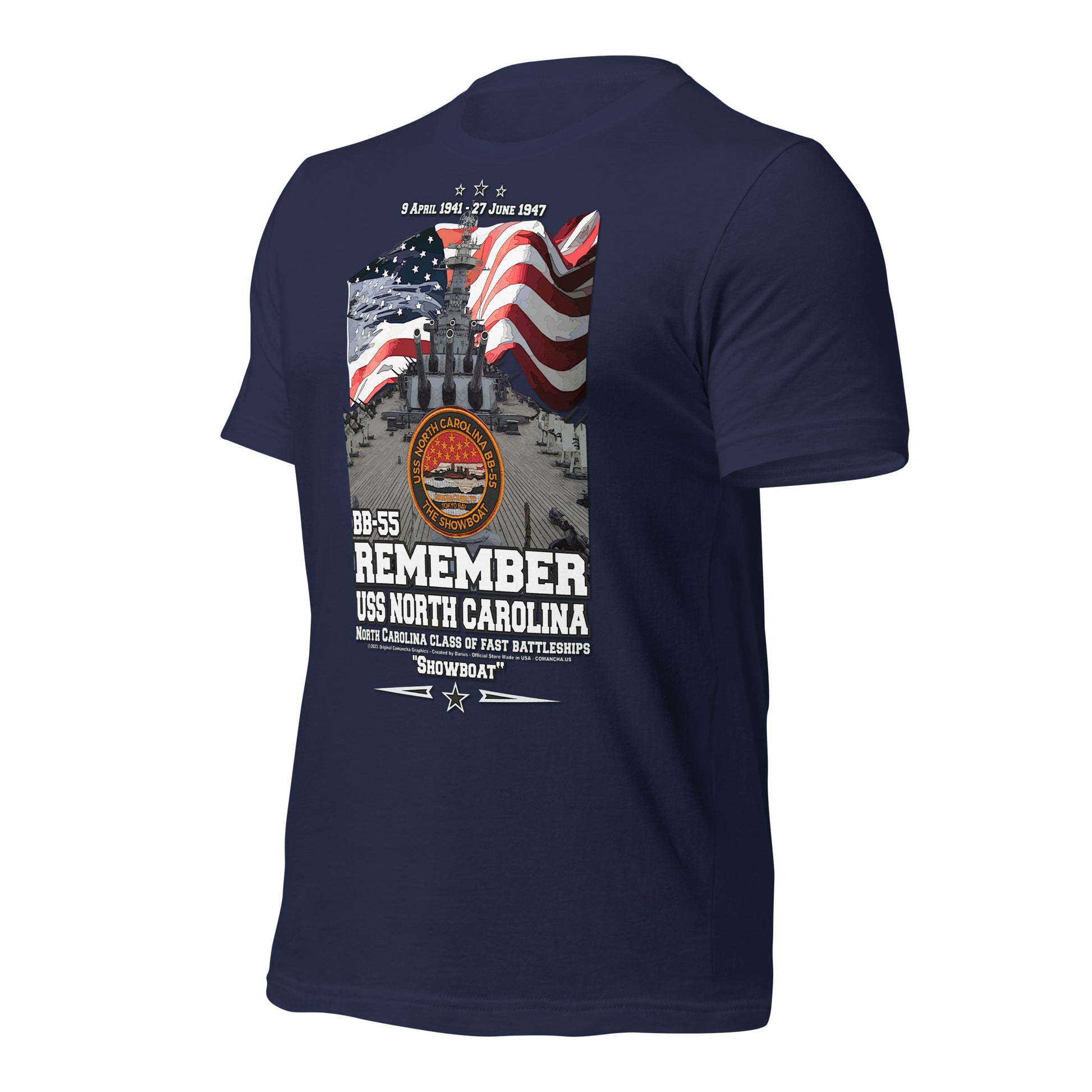 USS NORTH CAROLINA BB-55 t-shirt, US Navy Veterans T-shirt, US Navy Battleship T-shirt, USS NORTH CAROLINA Battleship T-shirt, Comancha Graphics,