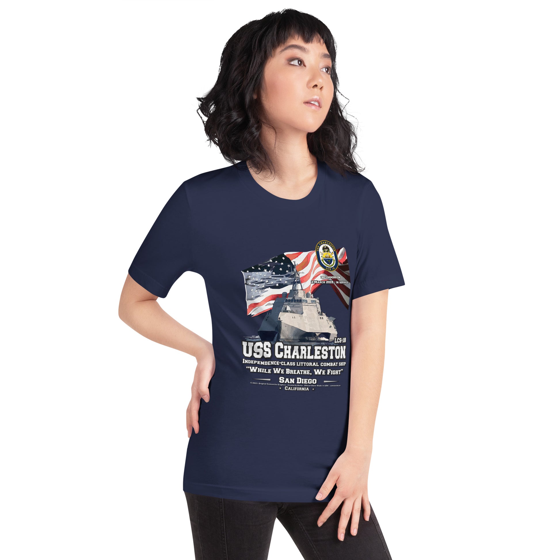 USS CHARLESTON tee,USS CHARLESTON LCS-18 Tee, US Littoral Combat Ship Veterans T-shirts, Comancha T-shirts,