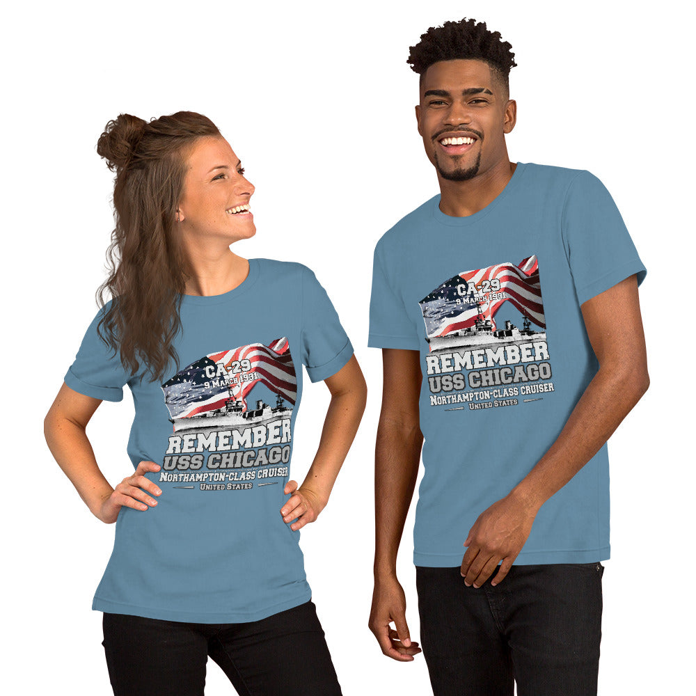 USS CHICAGO tee,USS CHICAGO CA-29 Tee, US Cruiser Veterans T-shirts, Comancha Navy T-shirts,