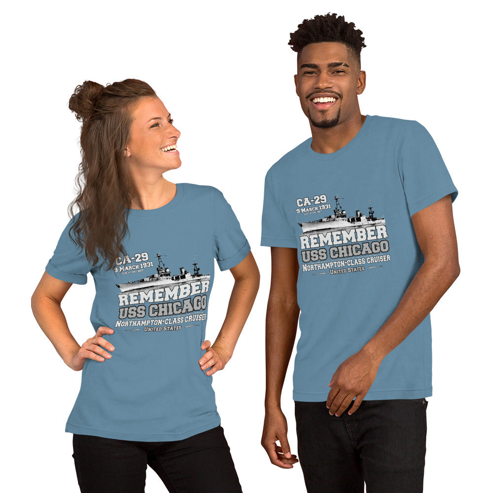 USS CHICAGO tee,USS CHICAGO CA-29 Tee, US Cruiser Veterans T-shirts, Comancha Navy T-shirts,