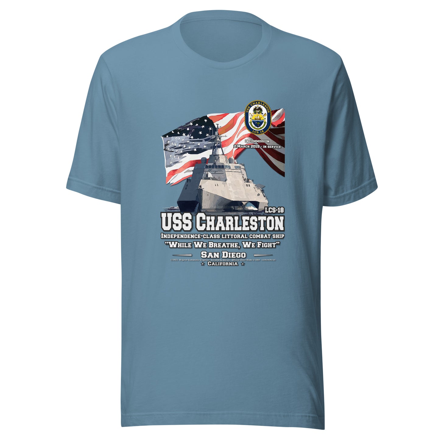 USS CHARLESTON tee,USS CHARLESTON LCS-18 Tee, US Littoral Combat Ship Veterans T-shirts, Comancha T-shirts,