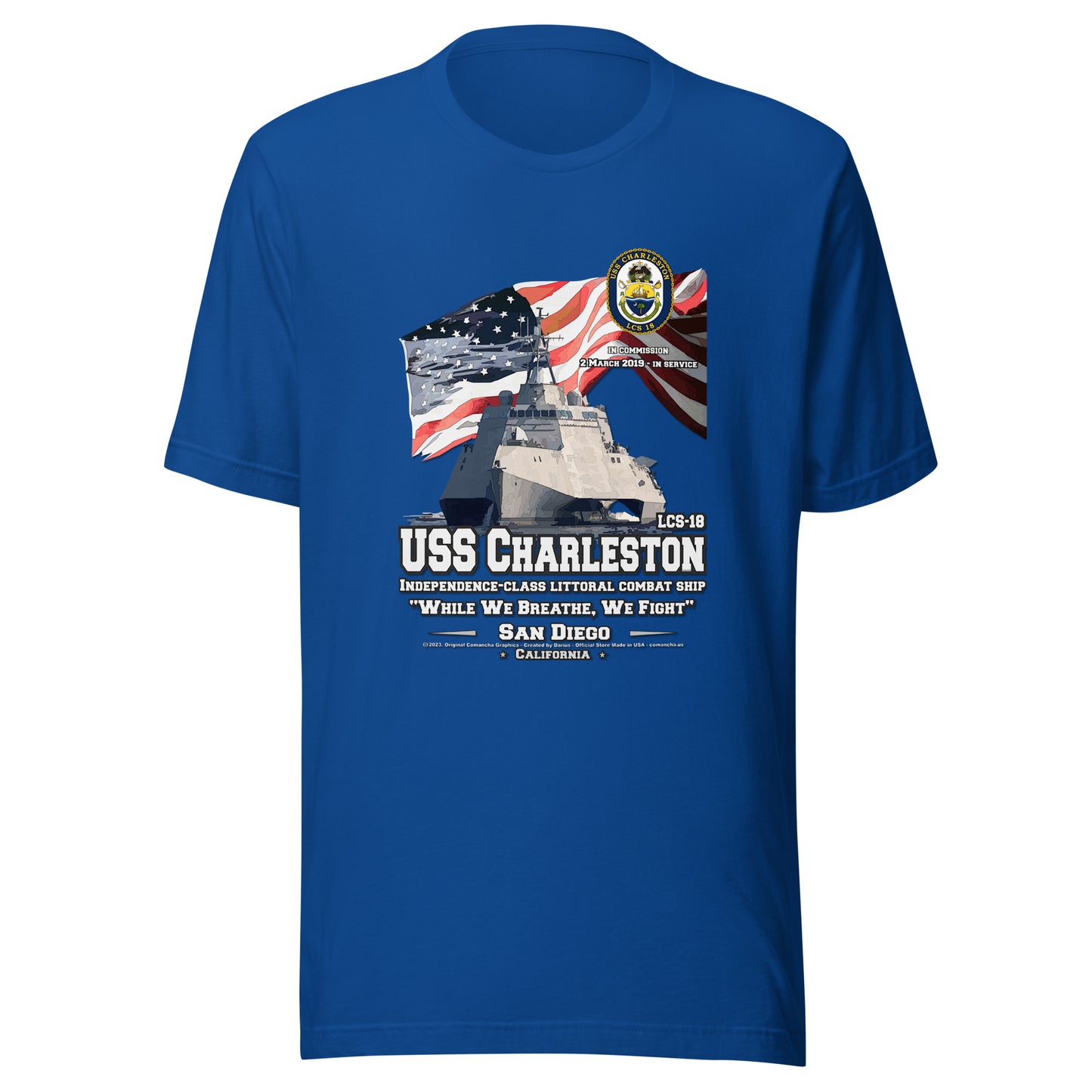 USS CHARLESTON tee,USS CHARLESTON LCS-18 Tee, US Littoral Combat Ship Veterans T-shirts, Comancha T-shirts,
