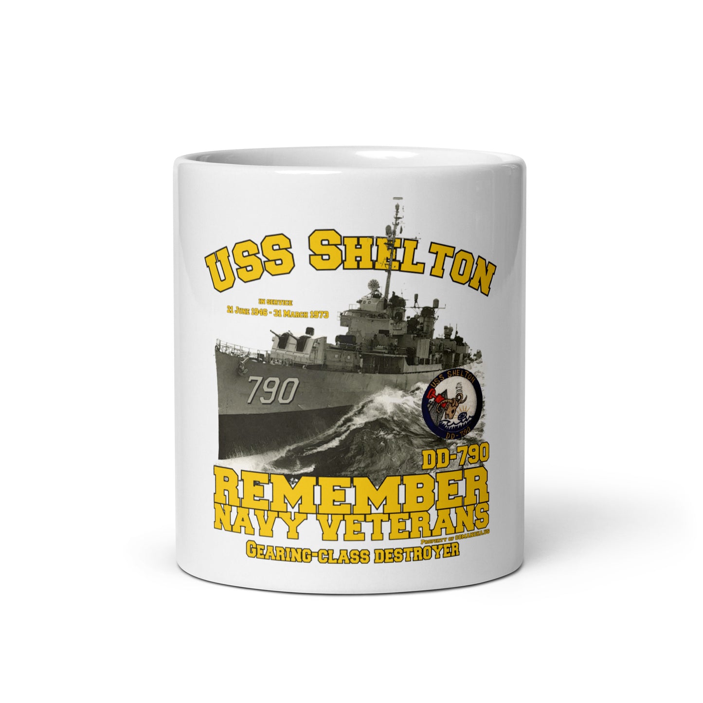 USS Shelton DD-790 Destroyer White glossy mug