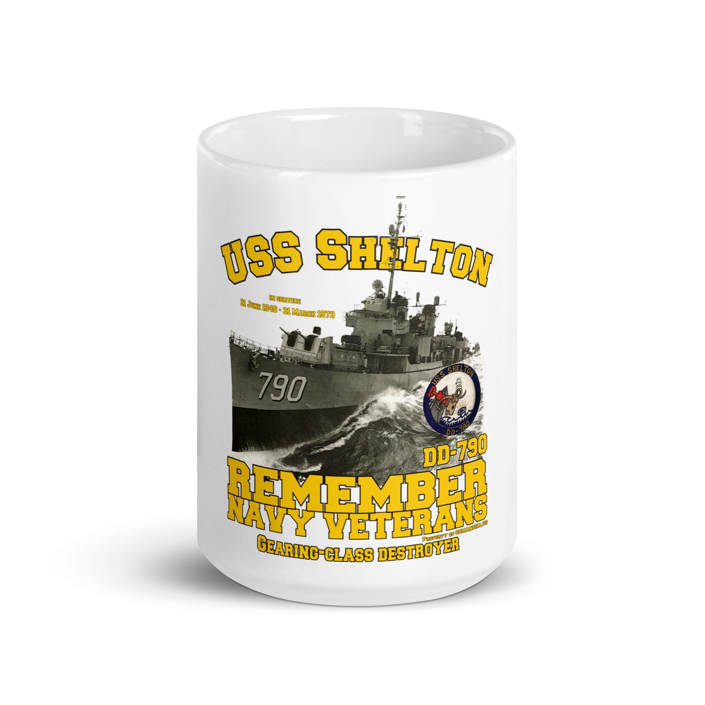 USS Shelton DD-790 Destroyer White glossy mug