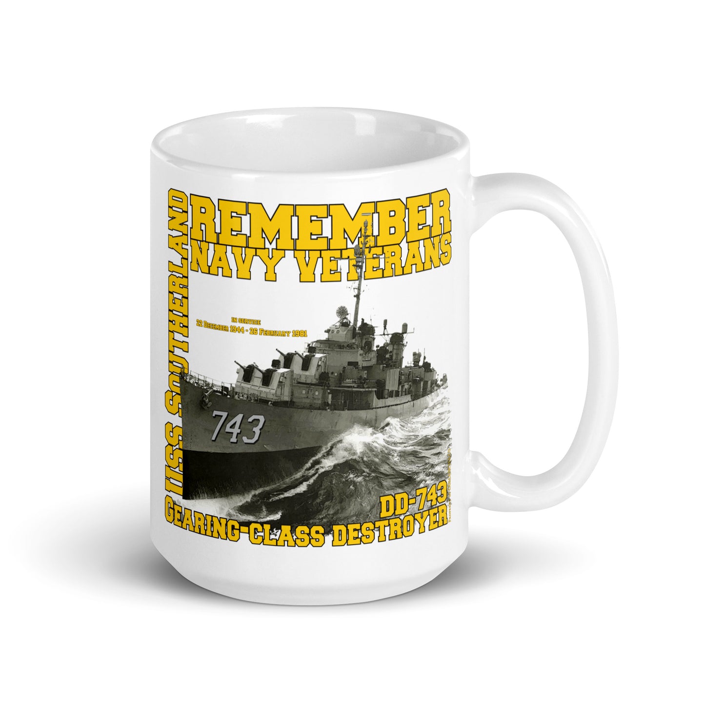 USS Southerland DD-743 Destroyer White mug