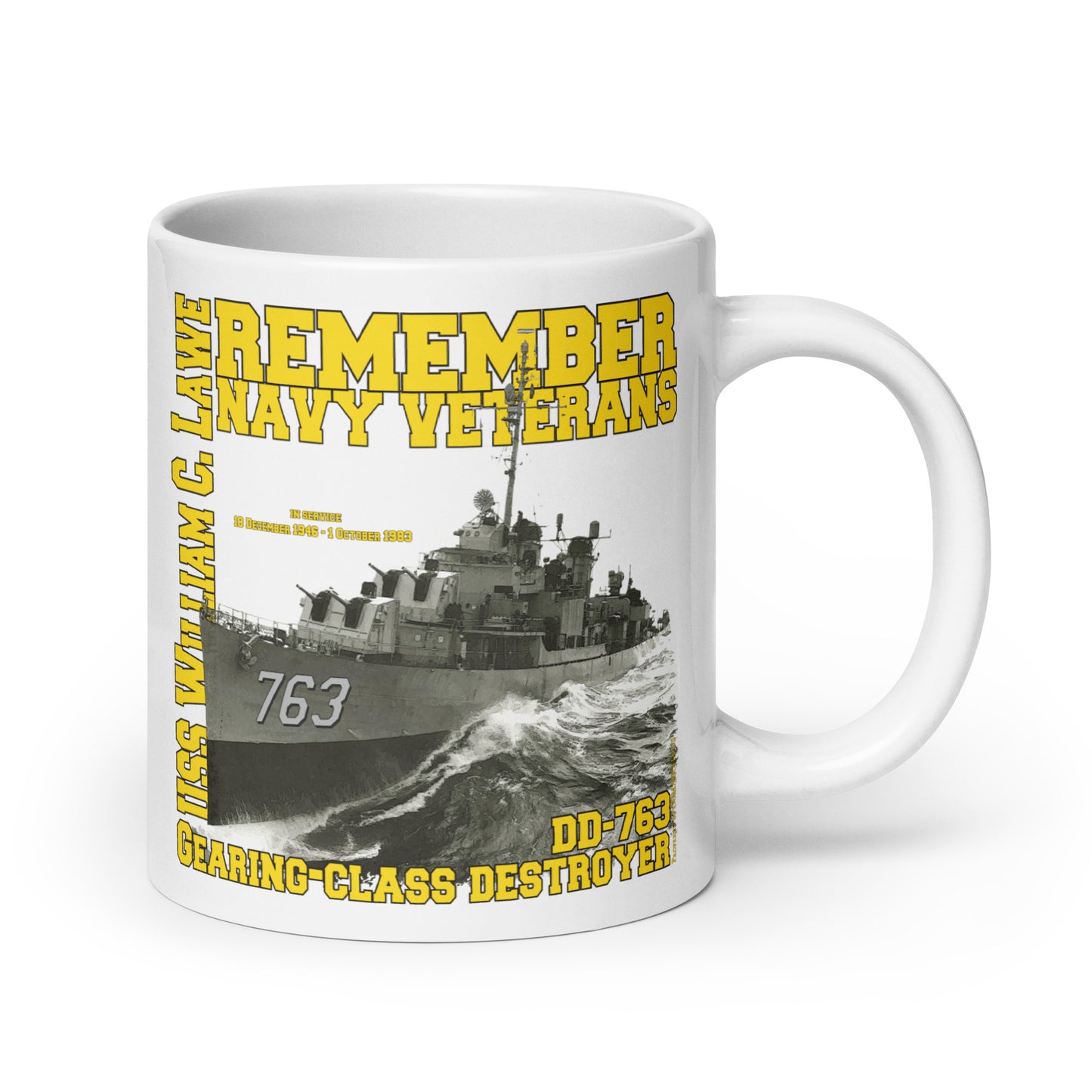USS William C Lawe DD-763 Destroyer White mug