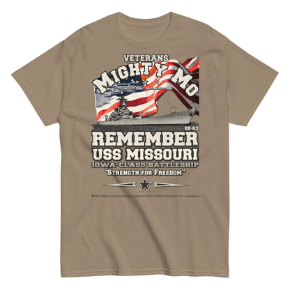 USS Missouri BB-63 US Battleship T-shirt,Mighty Mo veterans, Comancha Design,