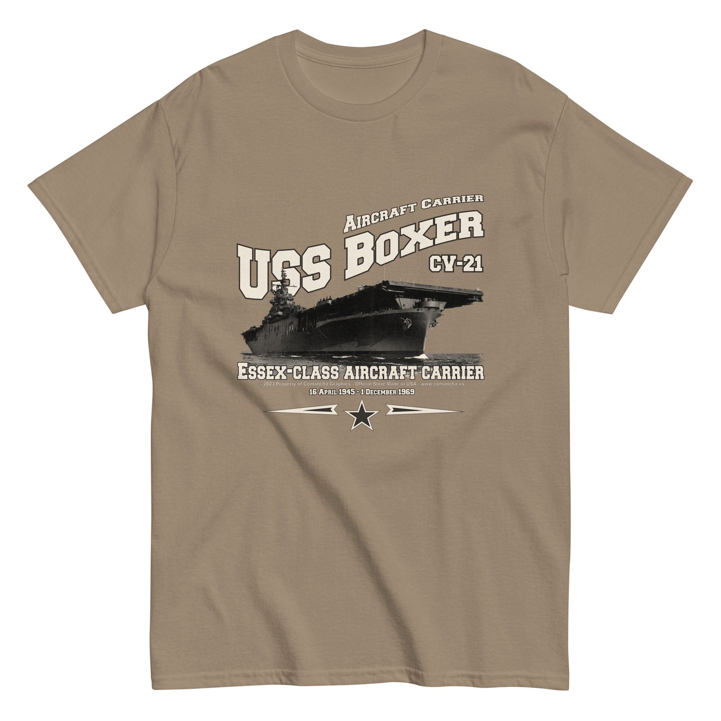 USS BOXER t-shirt, US Navy veterans t-shirt,USS BOXER CV-21 t-shirt, aircraft carrier veterans T-shirt, Property Comancha Graphics,