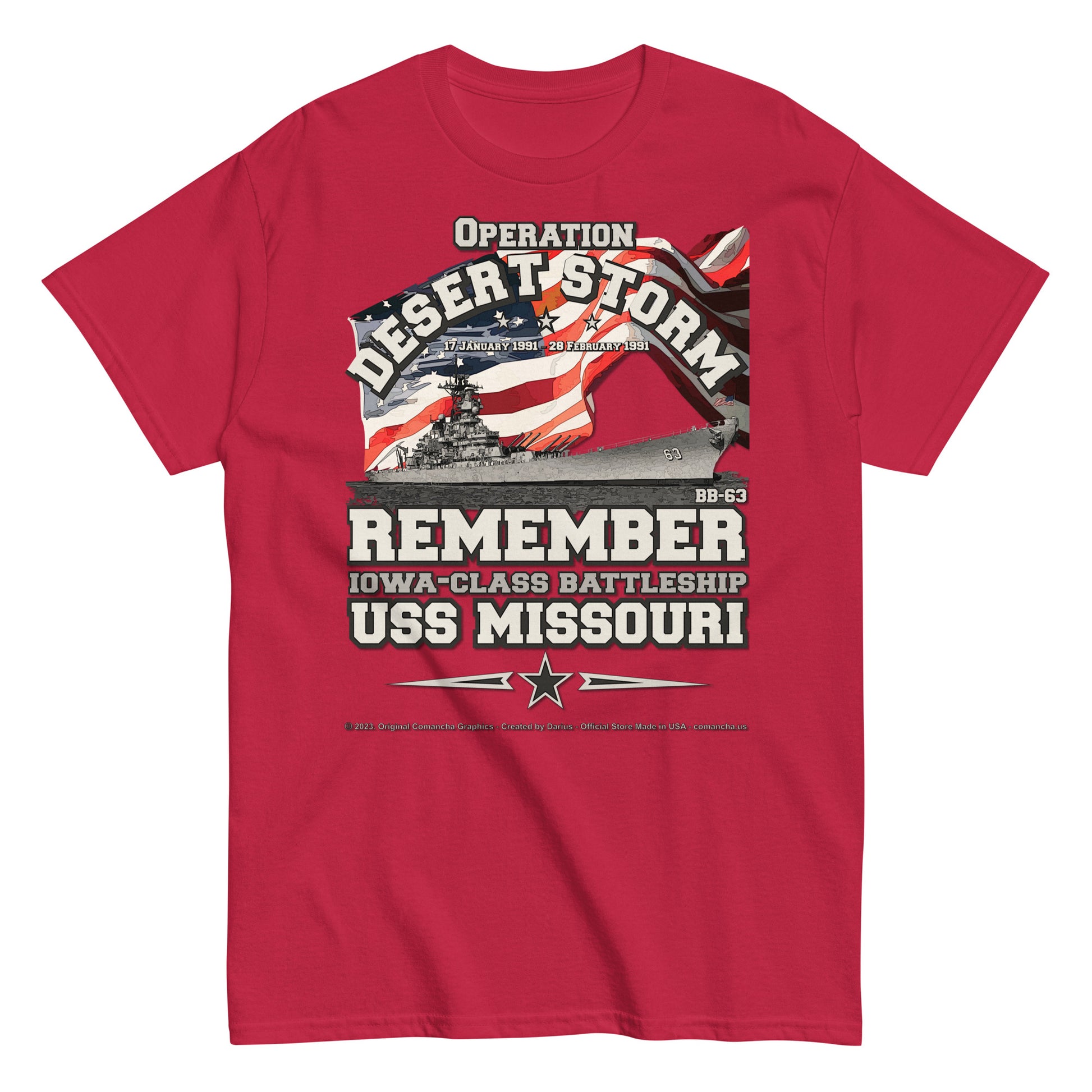 USS Missouri BB-63 US Battleship t-shirt, Operation Desert Storm T-shirt, Comancha Graphics,