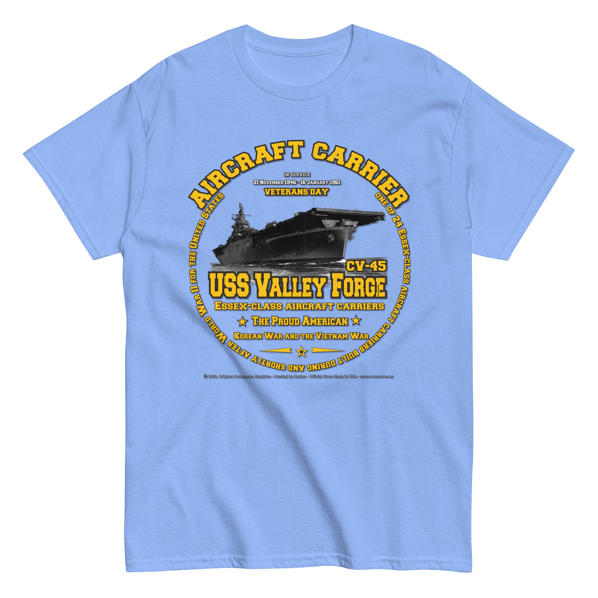 USS VALLEY FORGE CV-45 Aircraft Carrier T-shirt, Comancha Design,