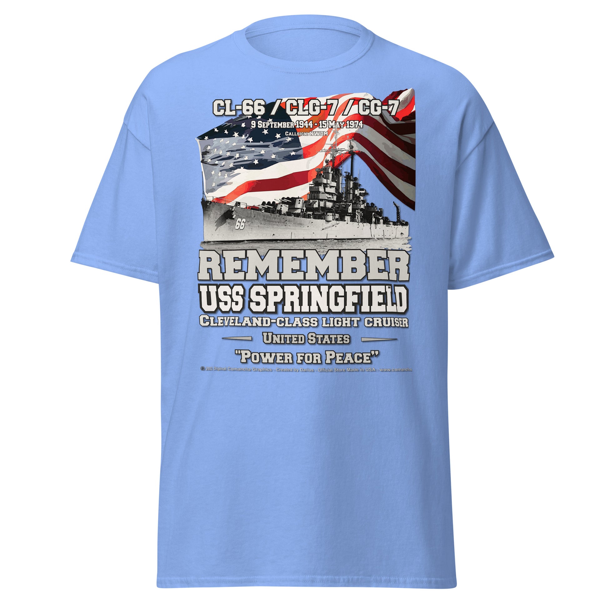 USS SPRINGFIELD CL-66 Light Cruiser Veterans, Comancha Navy Tees,