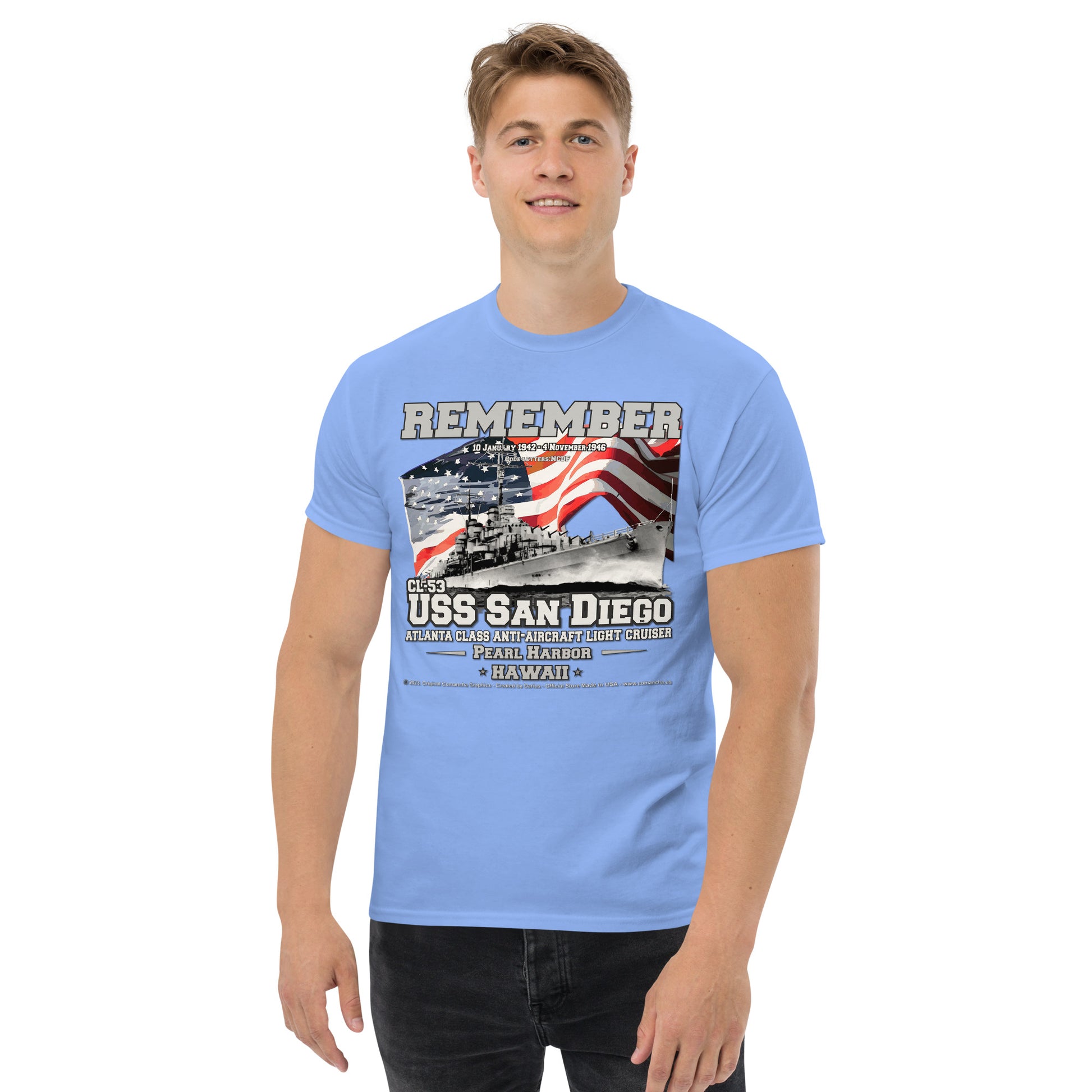 USS SAN DIEGO CL-53 Light Cruiser Veterans classic t-shirt, Comancha t-shirts,