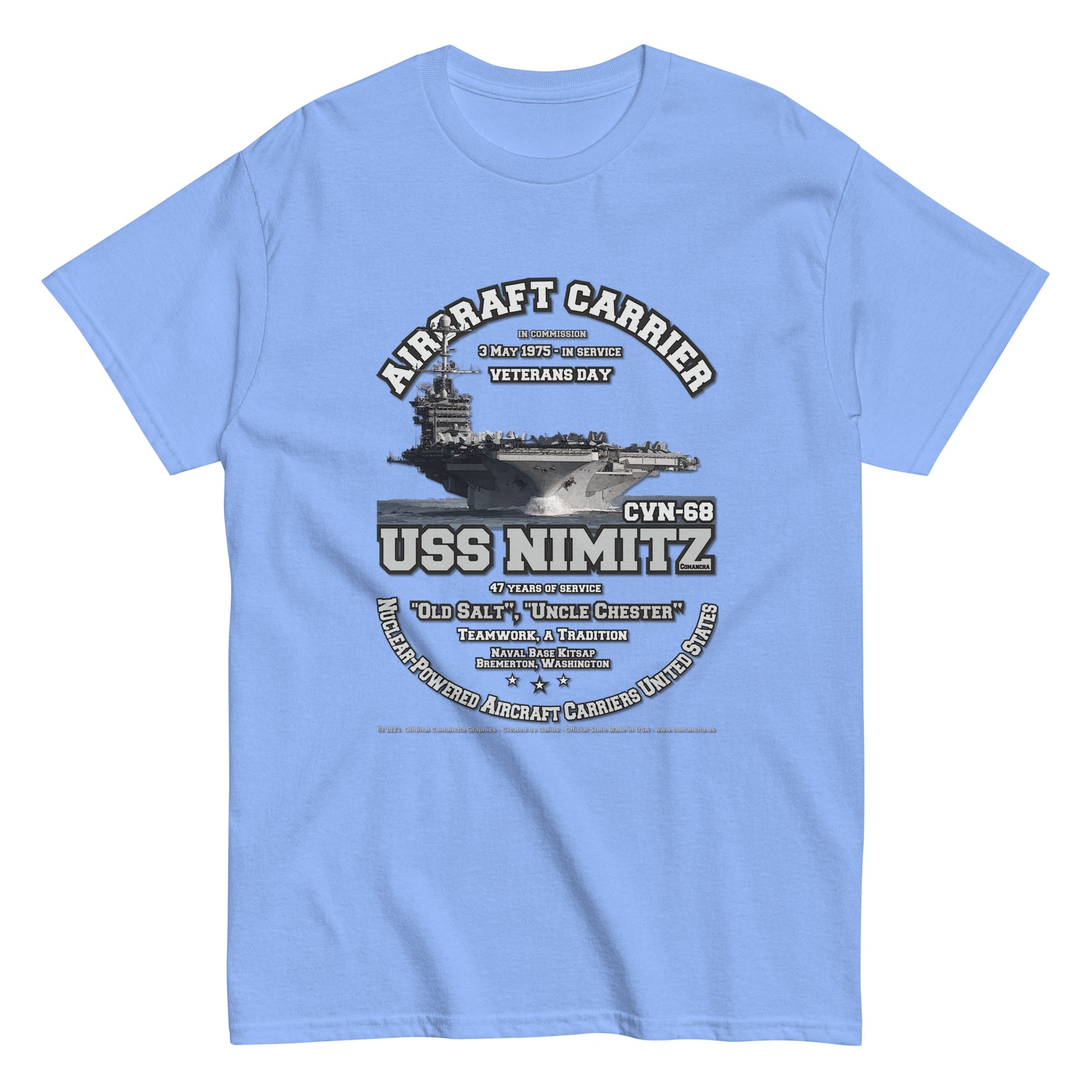 USS NIMITZ CVN-68 Aircraft Carrier Veterans Day T-shirt, Comancha,