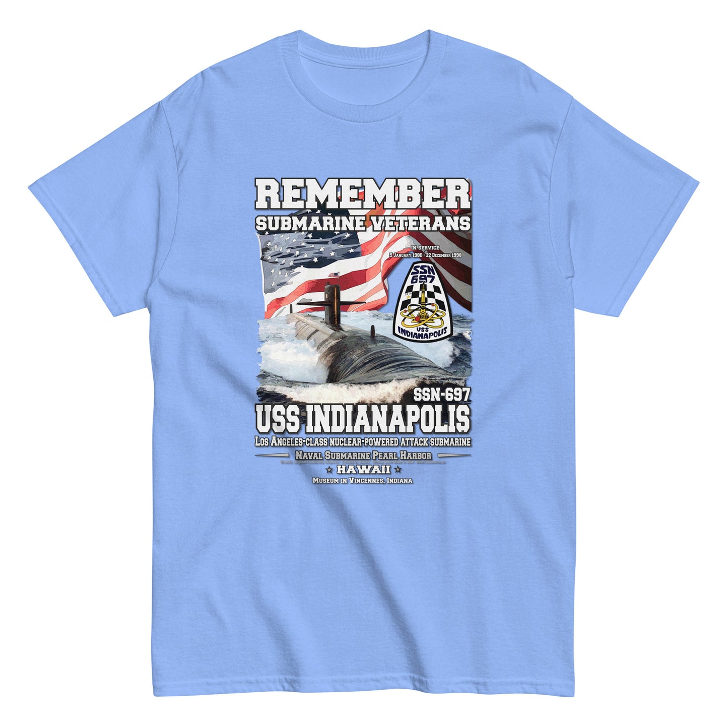 USS INDIANAPOLIS SSN-697 tee, Submarine Veterans Classic t-shirt, Comancha T-shirts,USS INDIANAPOLIS SSN-697 Submarine tee,US NAVY Veterans t-shirt, Comancha US NAvy Ships T-shirts,