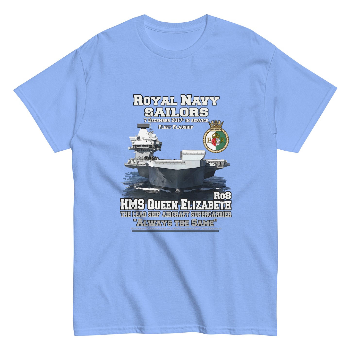 HMS QE2 tee,HMS Queen Elizabeth II veterans tee,HMS Queen Elizabeth II tee,aircraft supercarrier T-shirt, Comancha Graphics,