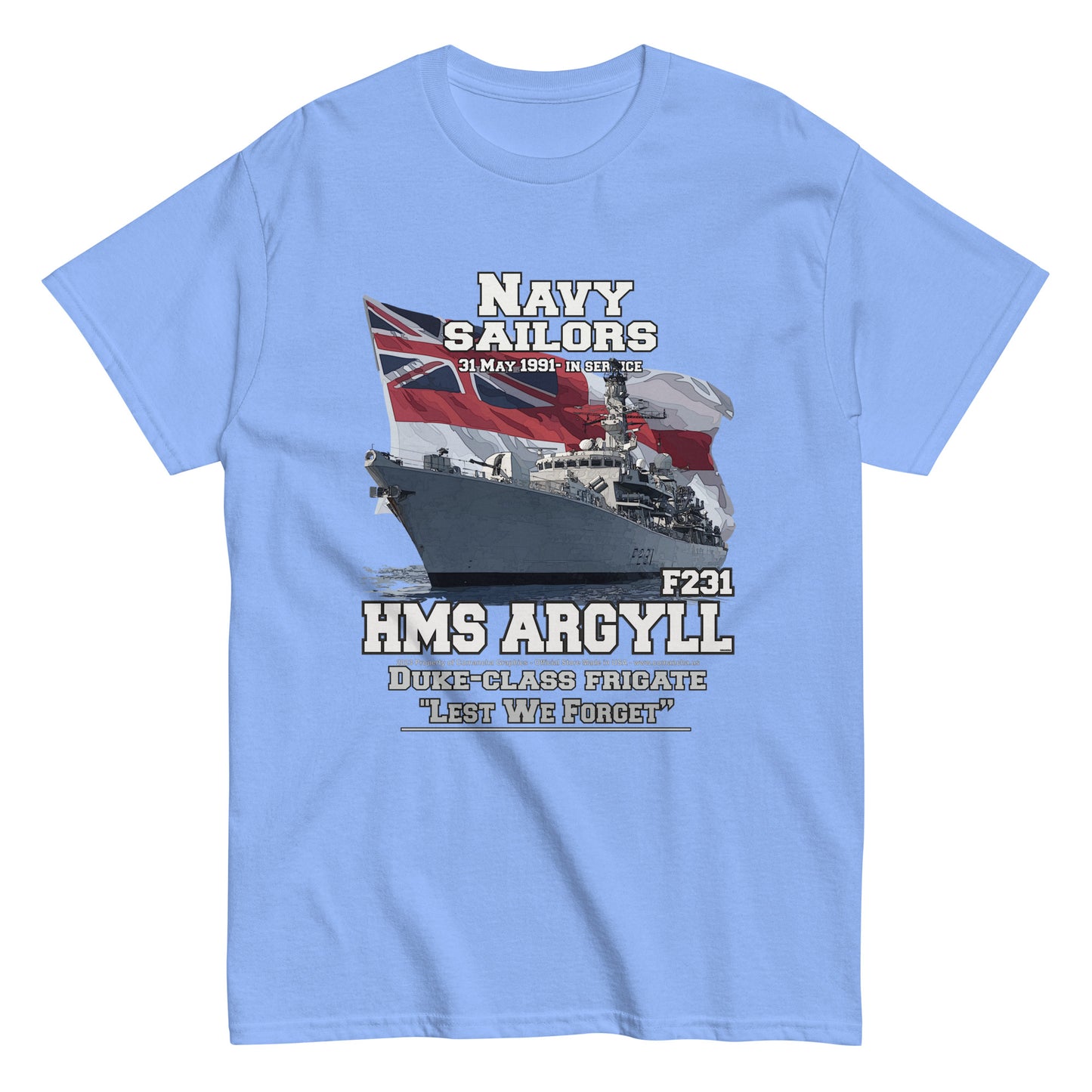 HMS Argyll tee, HMS Argyll veterans tee,HMS Argyll F-231 t-shirt, Frigate T-shirt, Comancha Graphics,