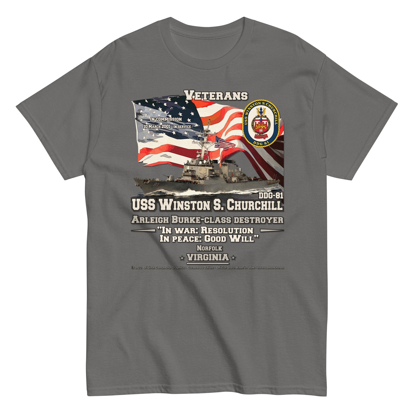 USS Winston Churchill DDG-81 Destroyer t-shirt