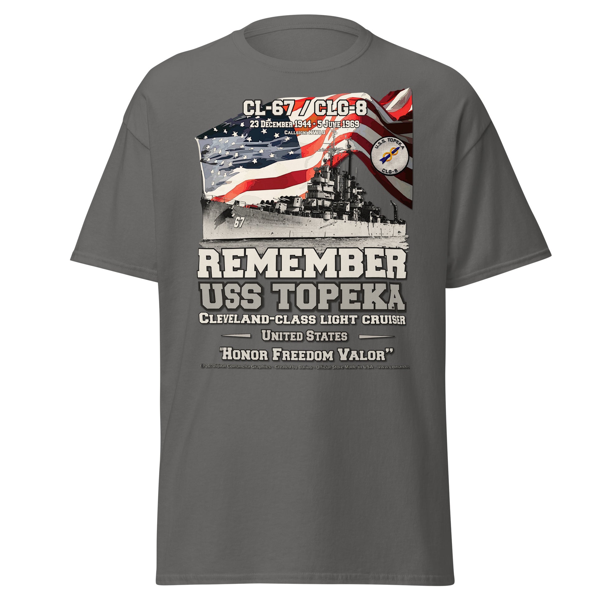 USS TOPEKA CL-67 Light Cruiser Veterans, Comancha T-shirts,