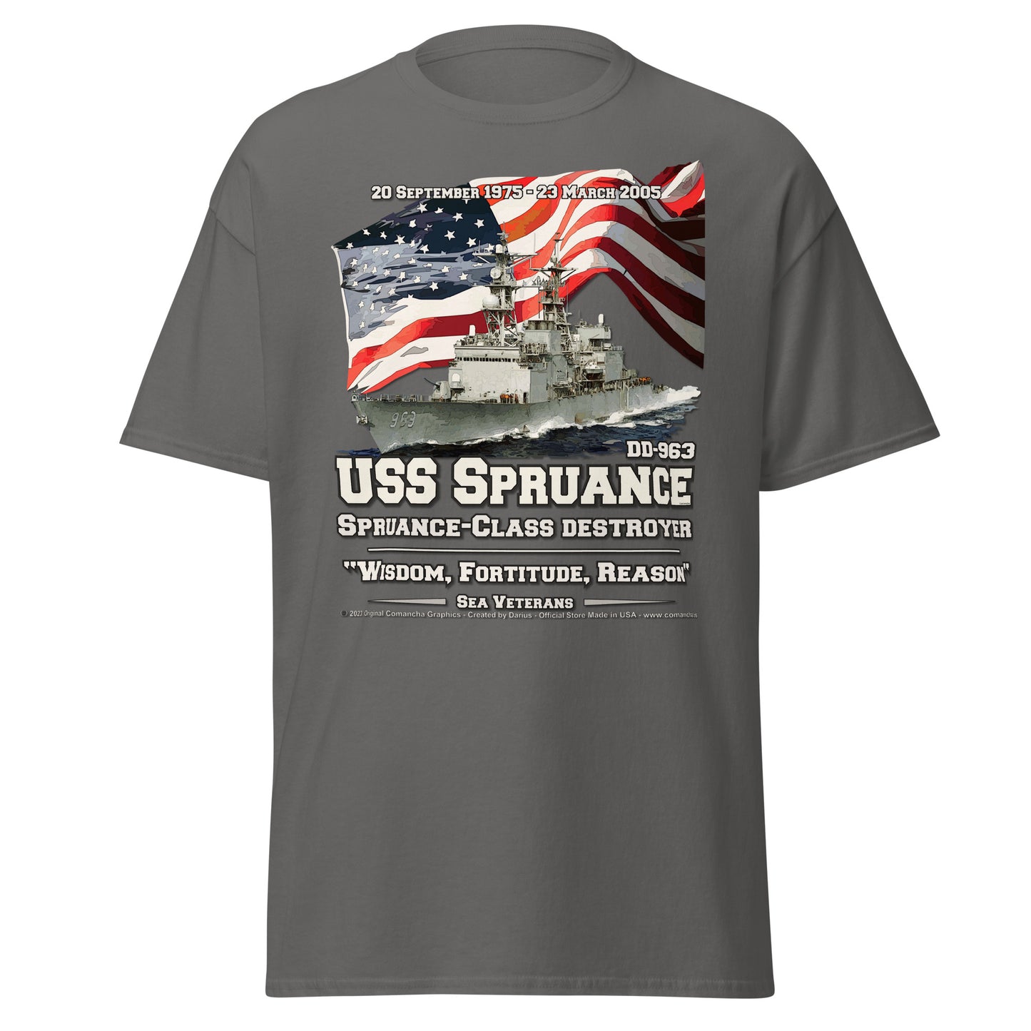 USS SPRUANCE DD-983 Destroyer Veterans Tee, Comancha Design,