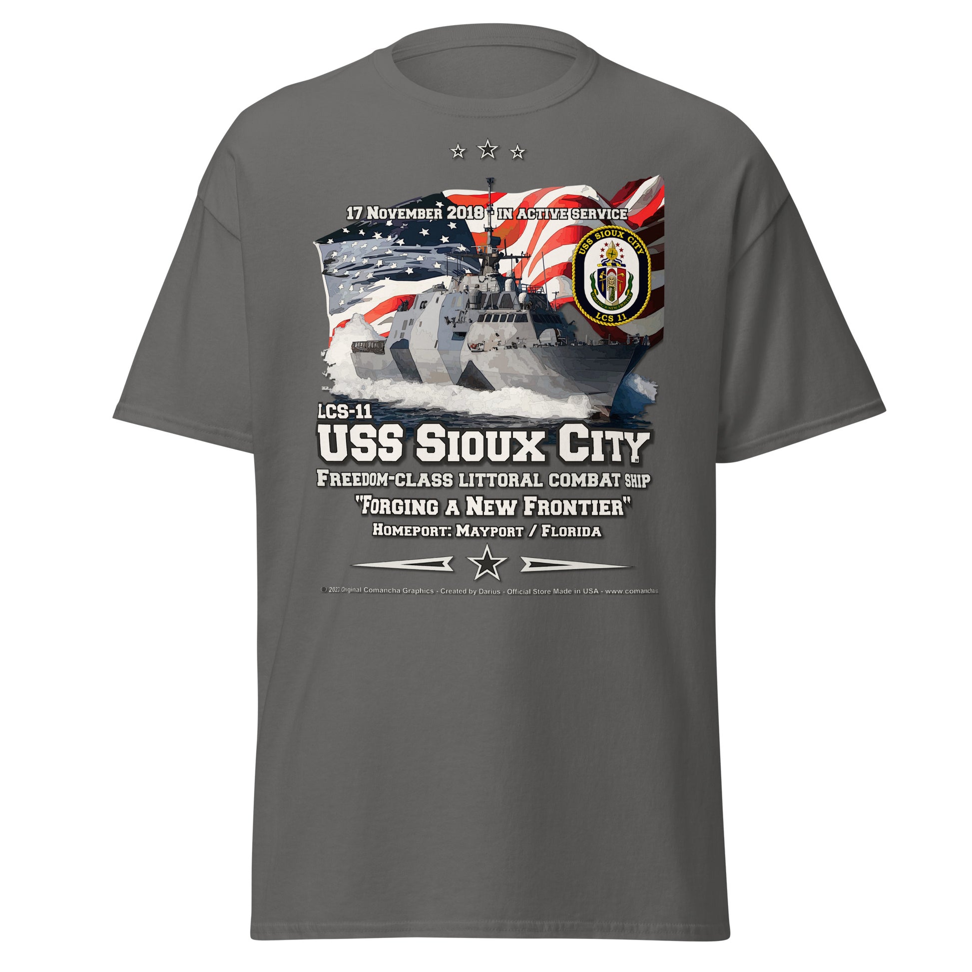 USS SIOUX CITY LCS-11 Littoral Combat Ship Veterans, Comancha T-shirts,