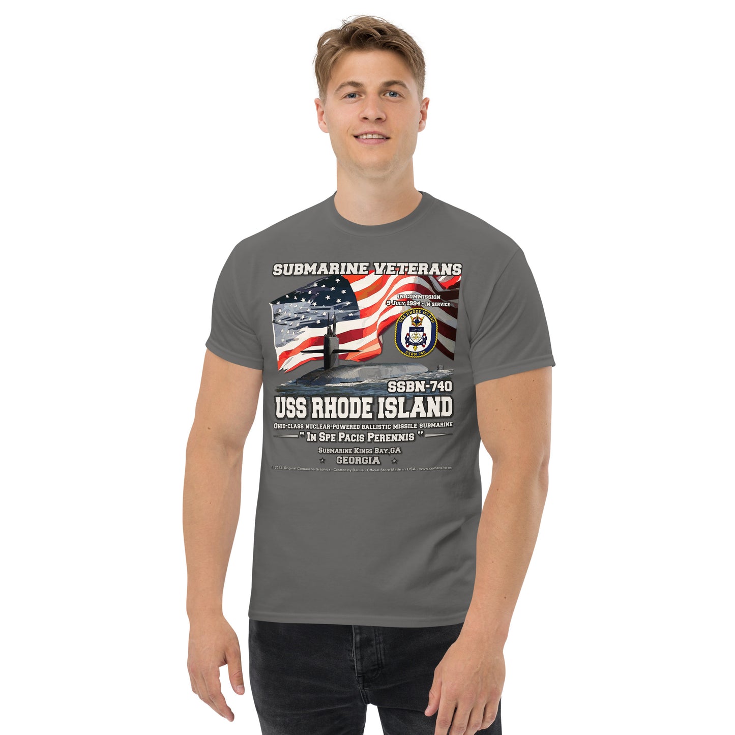 USS RHODE ISLAND SSBN-740 Submarine Veterans classic T-shirt, Comancha Military T-Shirts,