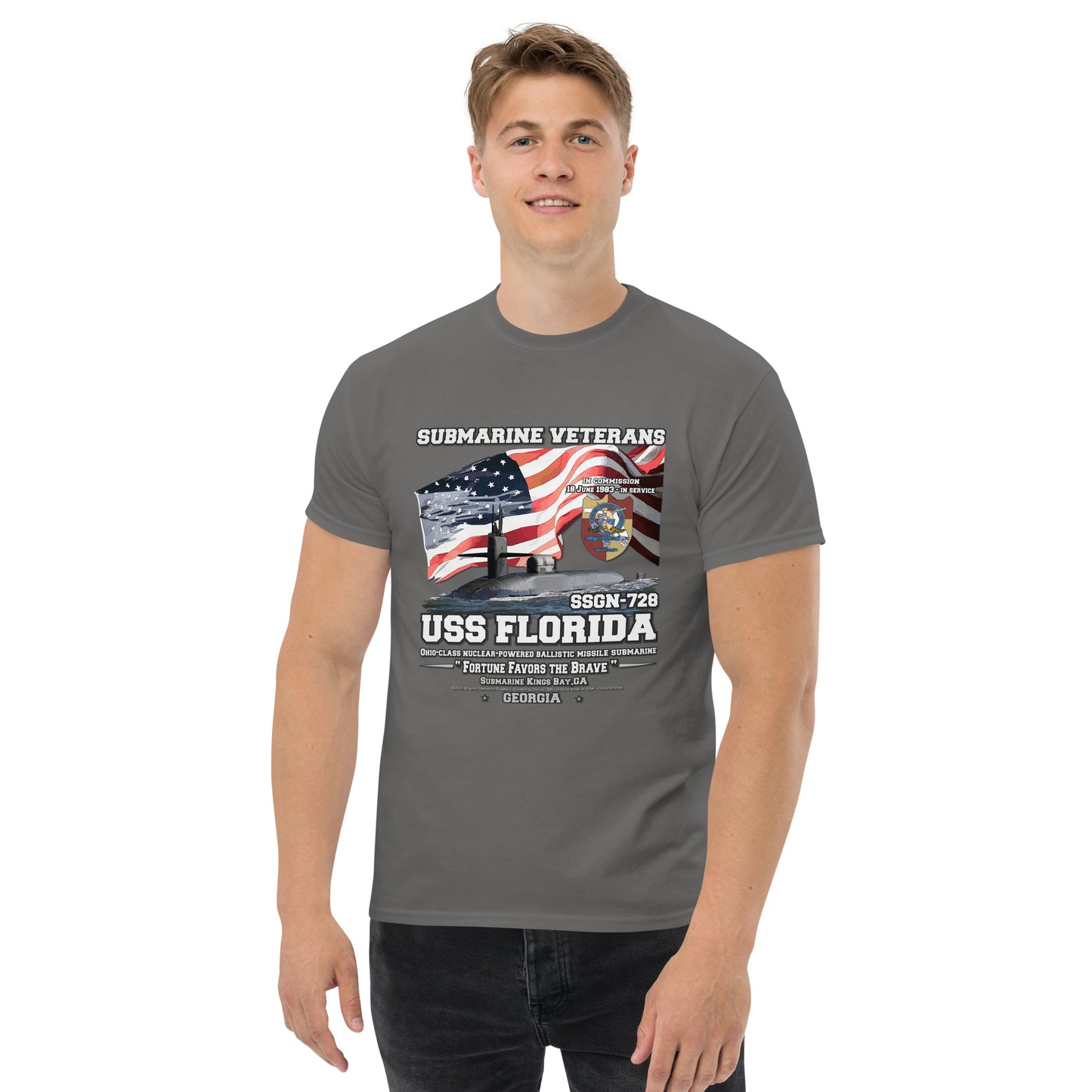 USS FLORIDA tee, USS FLORIDA veterans tee, USS FLORIDA SSGN-728 Submarine Veterans Classic Tee, Comancha Navy Design,