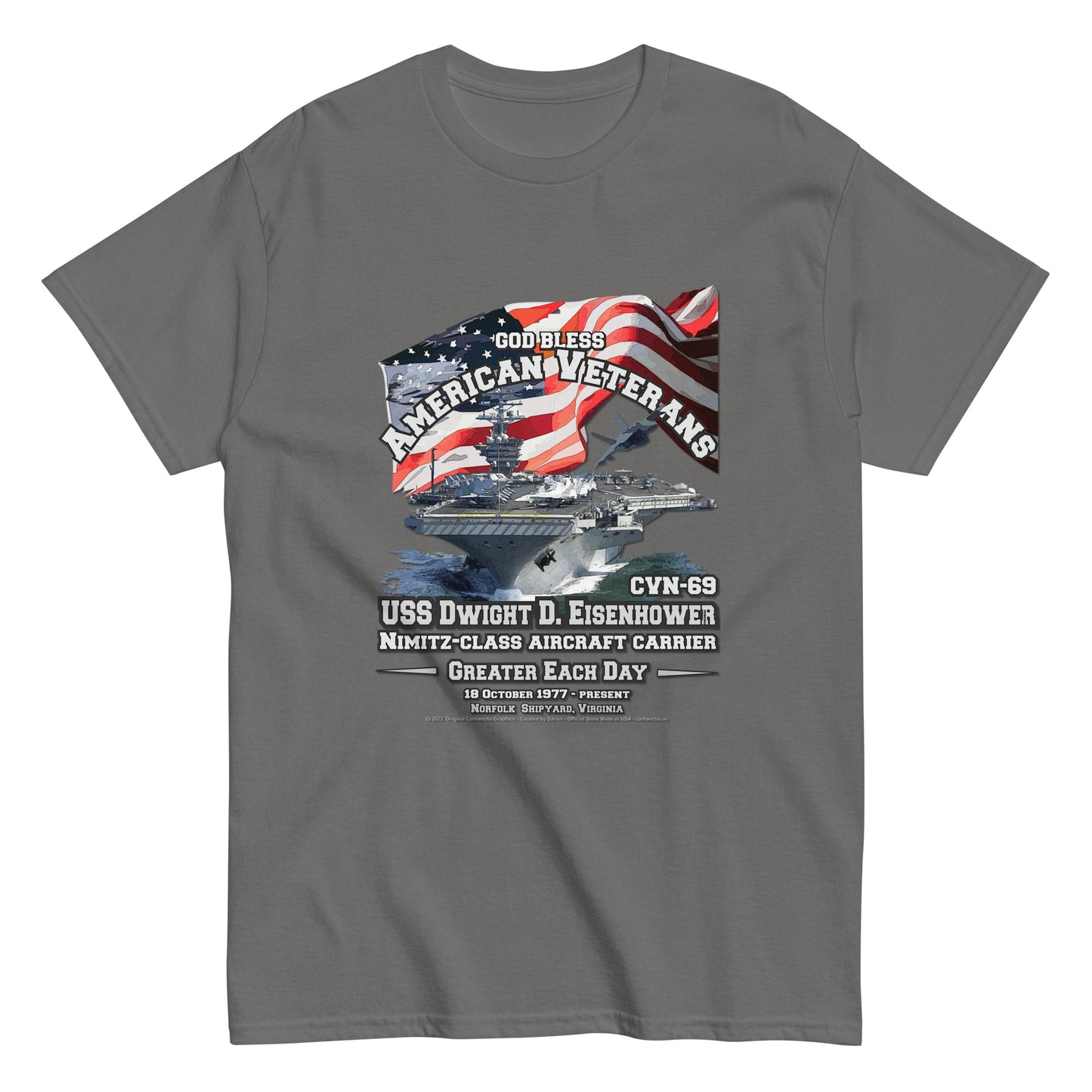 USS DWIGHT EISENHOWER t-shirt, USS DWIGHT EISENHOWER Veterans tee,USS DWIGHT EISENHOWER CVN-69 Aircraft Carrier Veterans Classic Tee, Comancha Online Store,