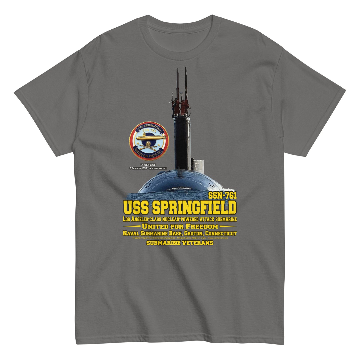 USS SPRINGFIELD SSN-761 T-shirt,USS SPRINGFIELD t-shirt, SSN-761 T-shirt, submarine veterans tee,us navy tee,comancha tee,