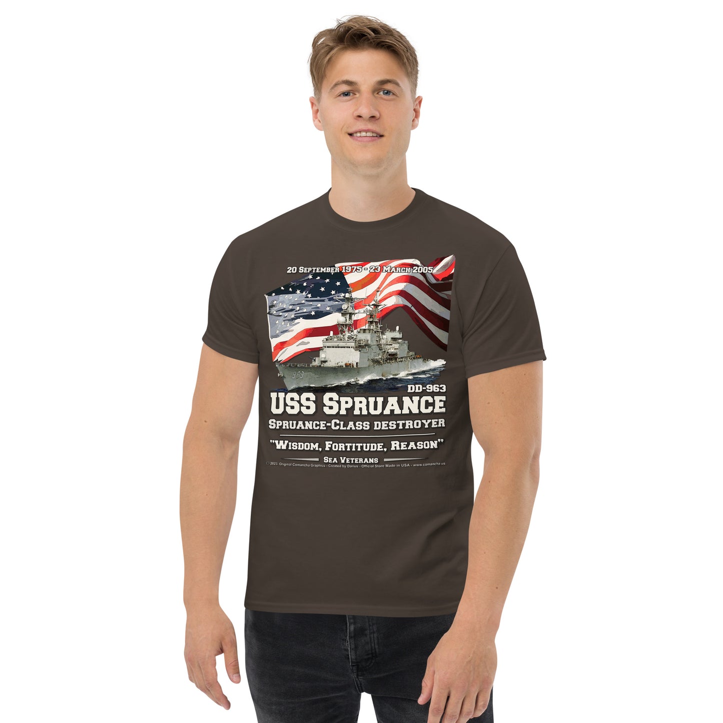 USS SPRUANCE DD-983 Destroyer Veterans Tee, Comancha Design,