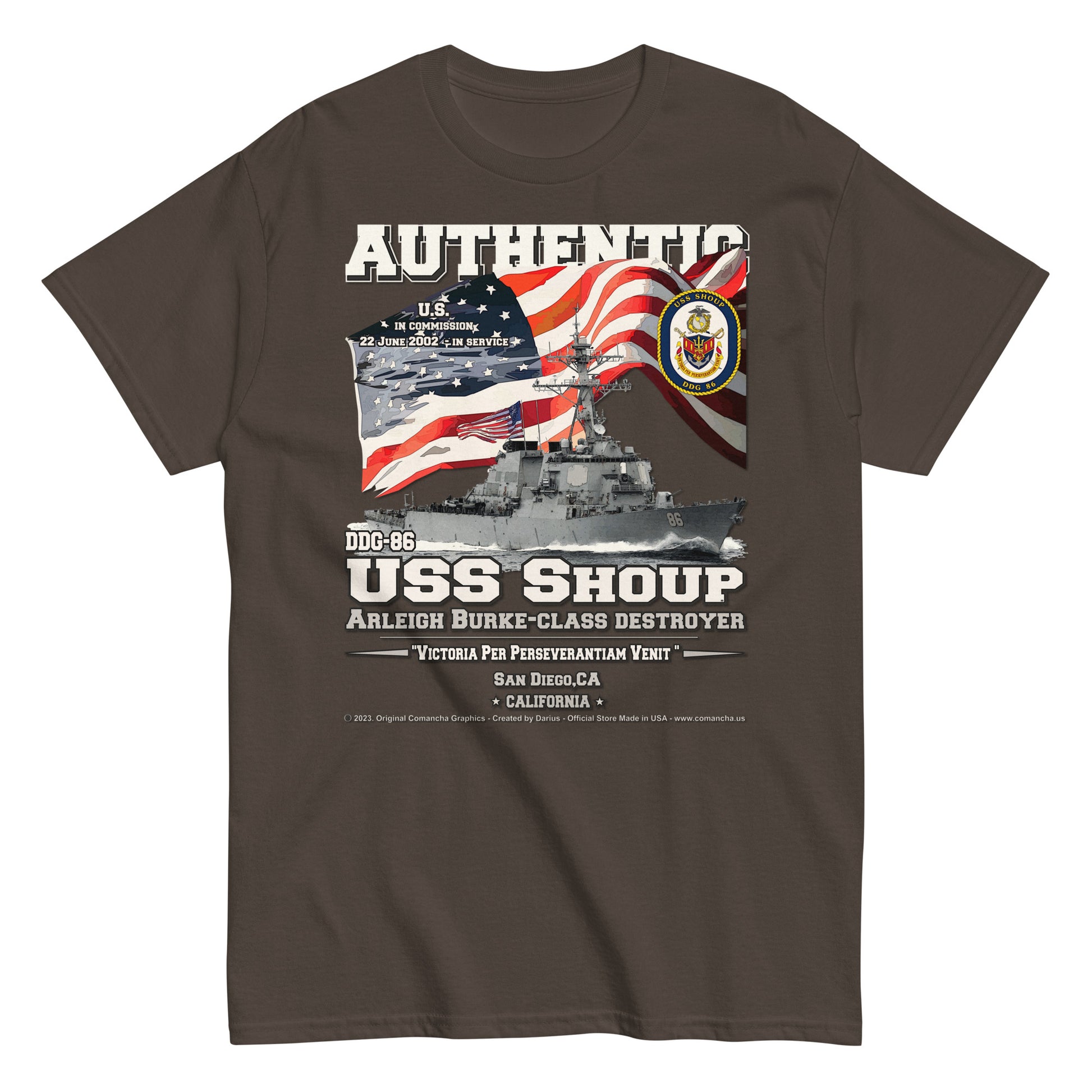 USS SHOUP DDG-86 Destroyer Veterans tee, Comancha Navy T-shirts,