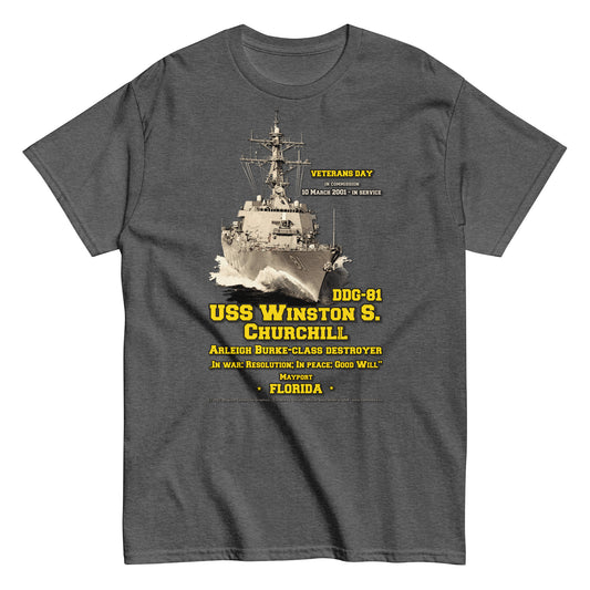 USS Winston Churchill DDG-81 Destroyer T-Shirt, Comancha Military Design,