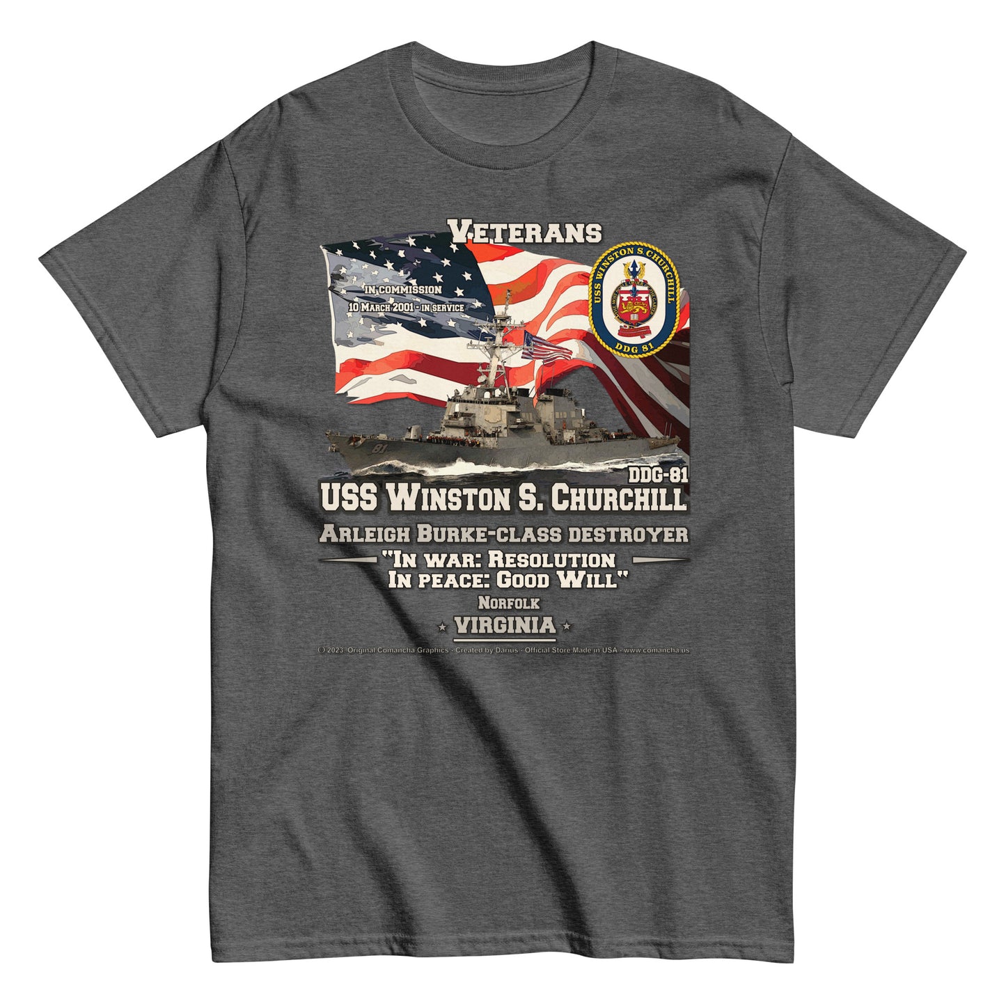 USS Winston Churchill DDG-81 Destroyer t-shirt