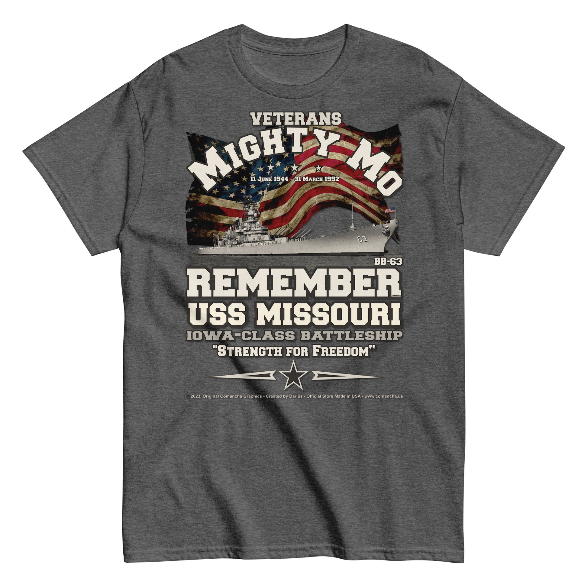 USS MISSOURI BB-63 Mighty Mo Veterans Tee, Comancha Graphics,