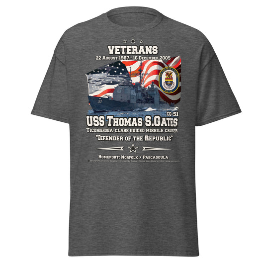 USS THOMAS GATES CG-51 Missile Cruiser Veterans Tee, Comancha Graphics,