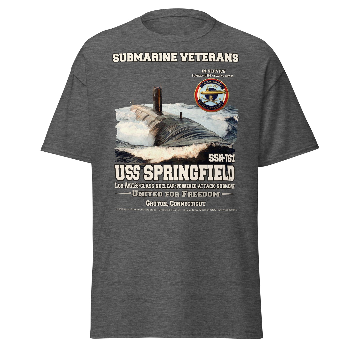 USS SPRINGFIELD SSN-761 Submarine Veterans tee, Comancha Navy T-shirts,