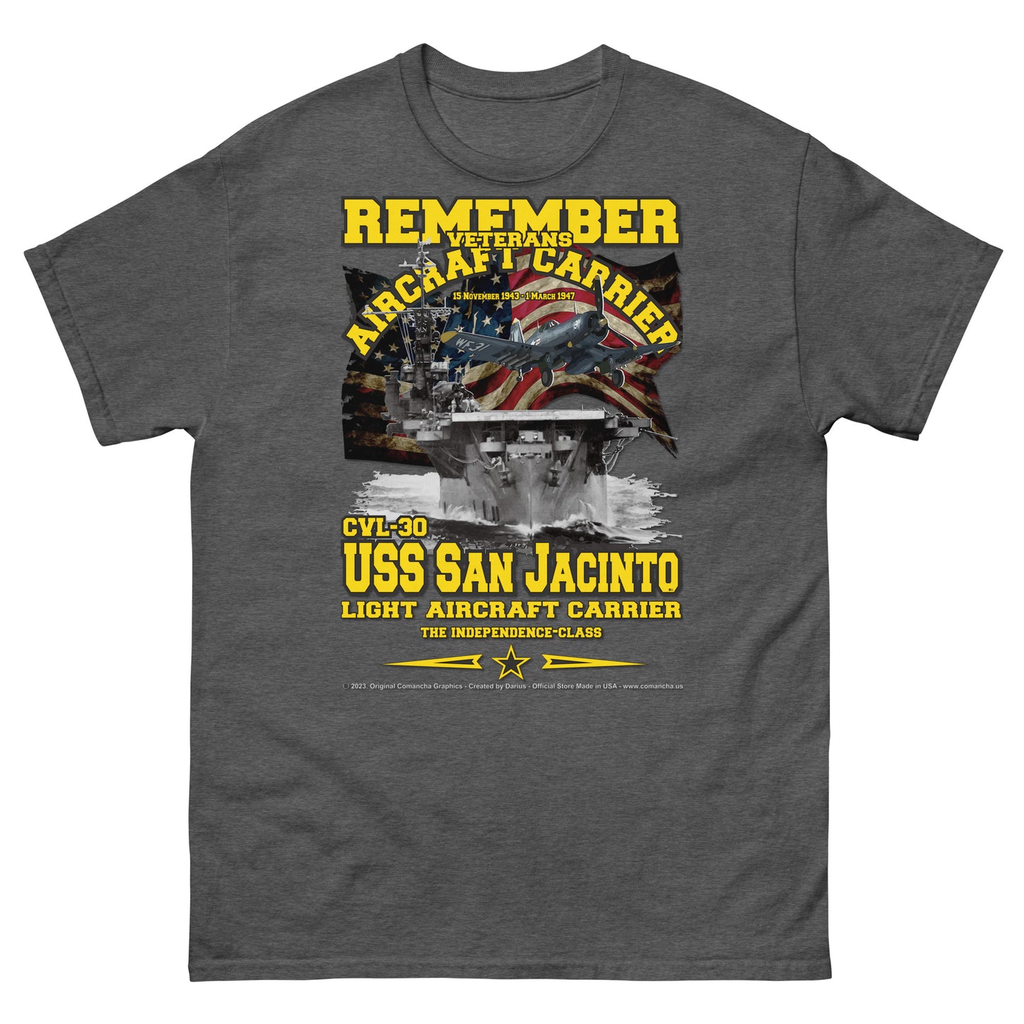 USS SAN JACINTO CVL-30 Aircraft Carrier Veterans classic t-shirt, Comancha T-shirts,