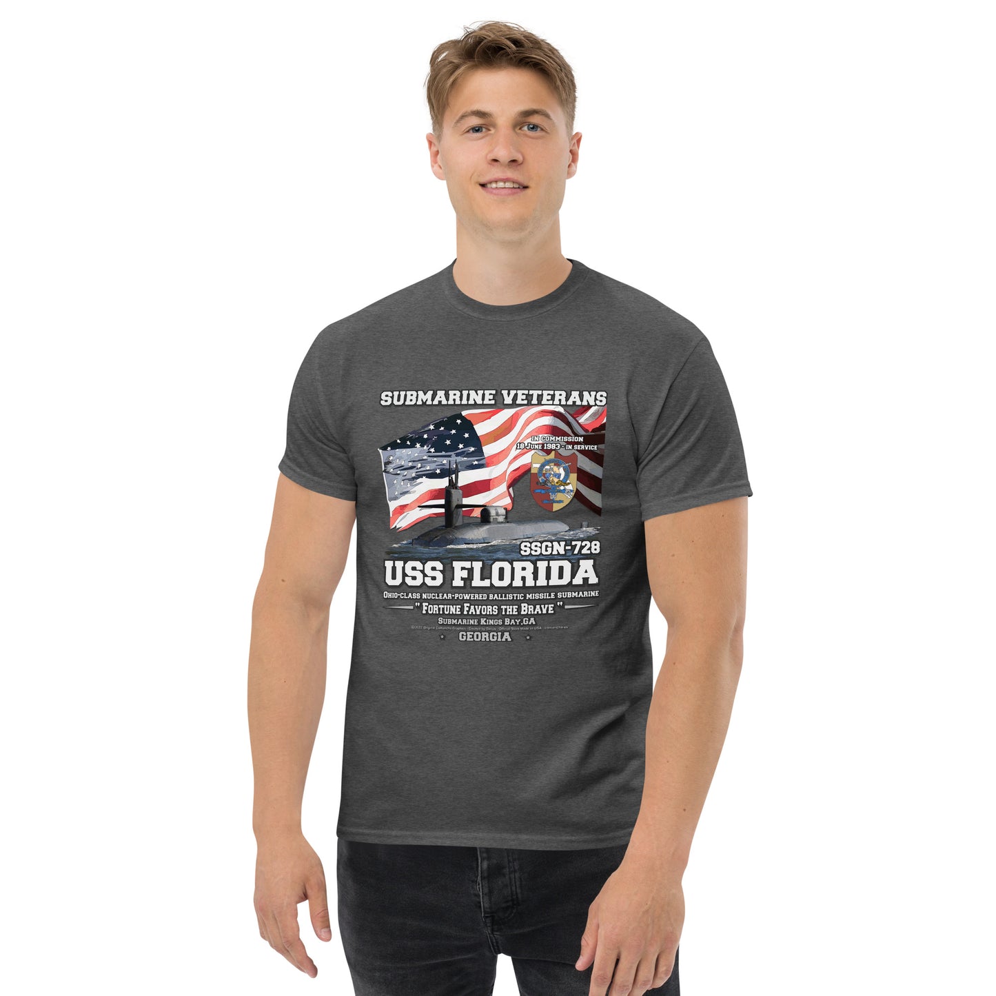 USS FLORIDA tee, USS FLORIDA veterans tee, USS FLORIDA SSGN-728 Submarine Veterans Classic Tee, Comancha Navy Design,