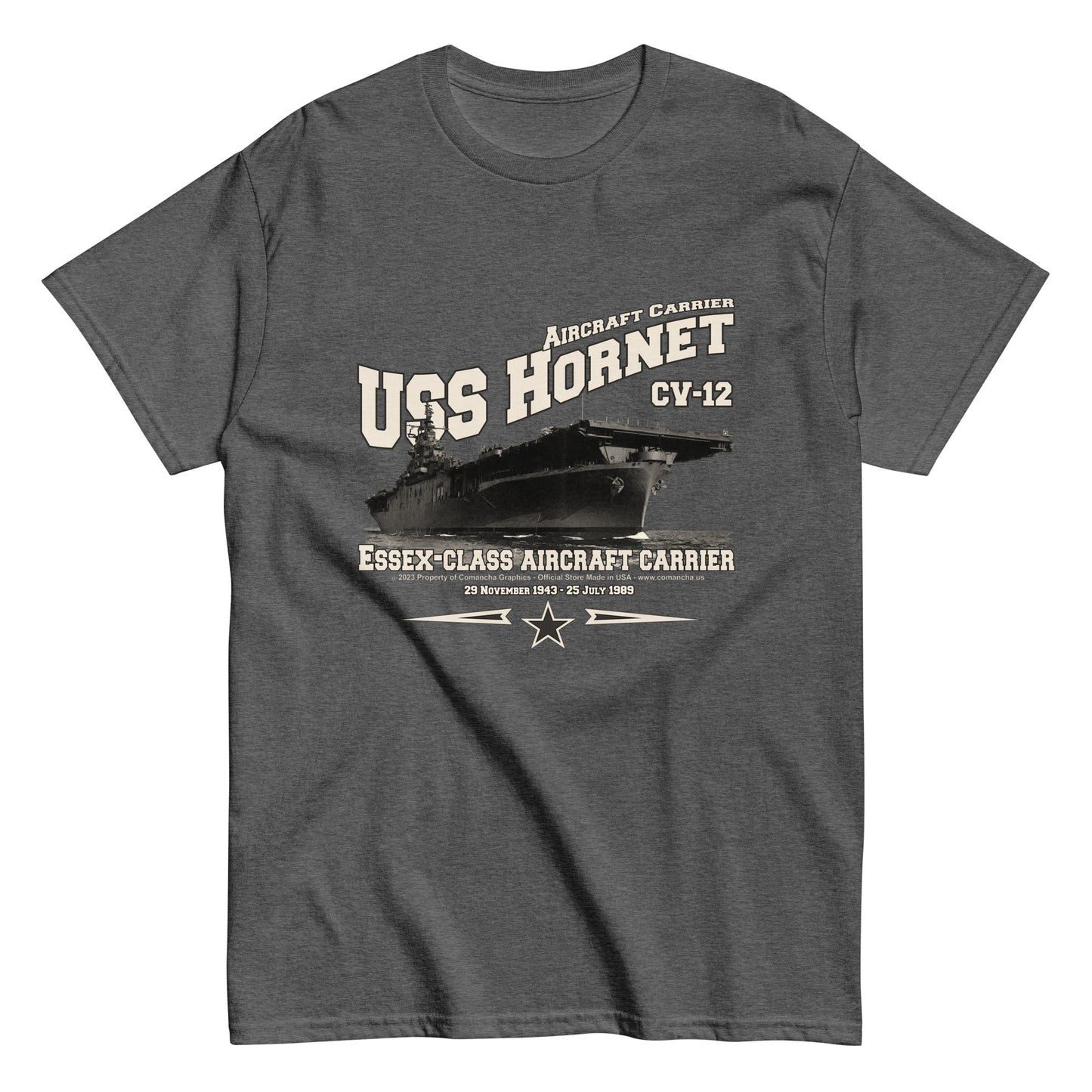 USS HORNET tee,USS HORNET CV-12 t-shirt,US Navy tee, aircraft carrier veterans T-shirt, Property Comancha Graphics,