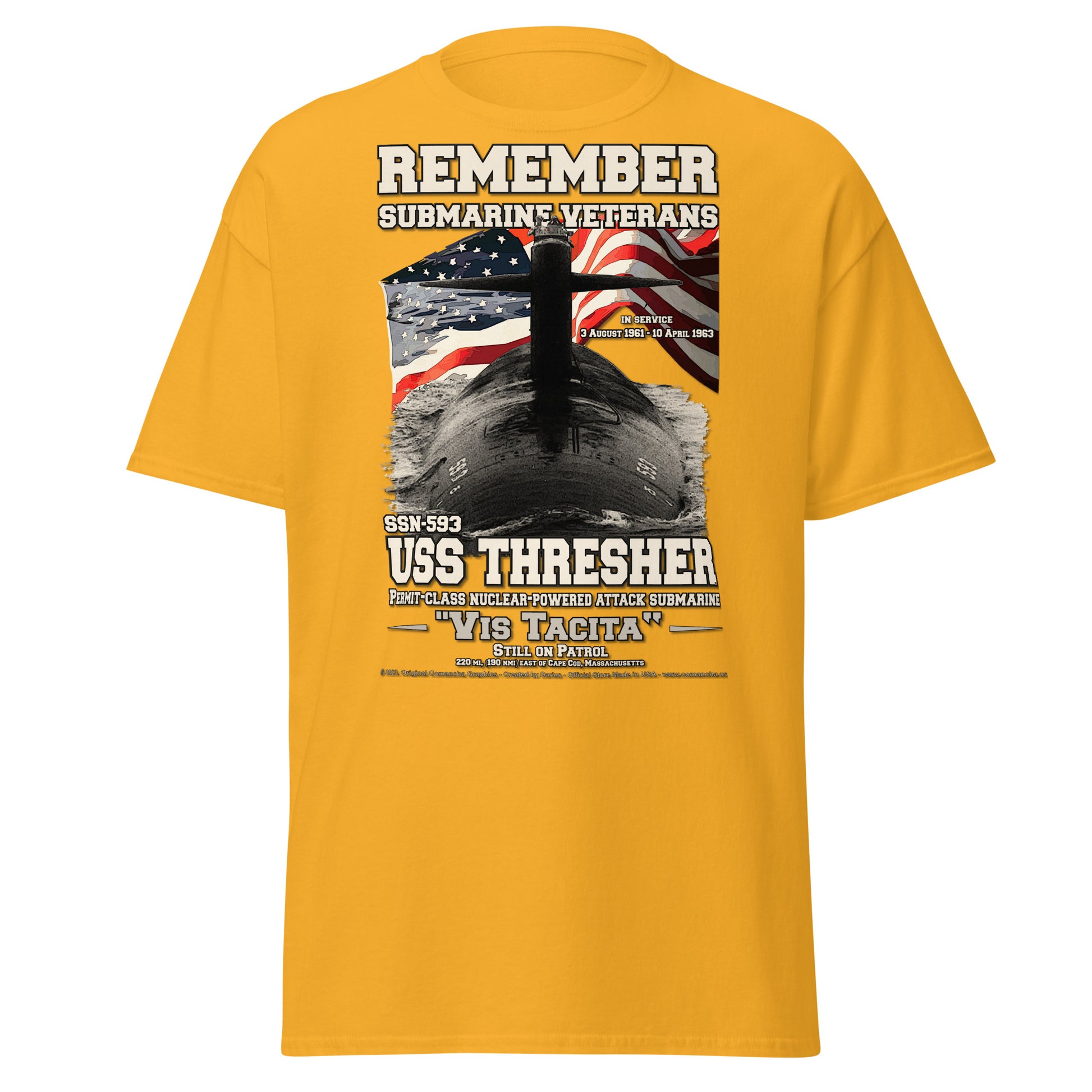 USS THRESHER SSN-593 Submarine Veterans T-Shirt, Comancha Design,