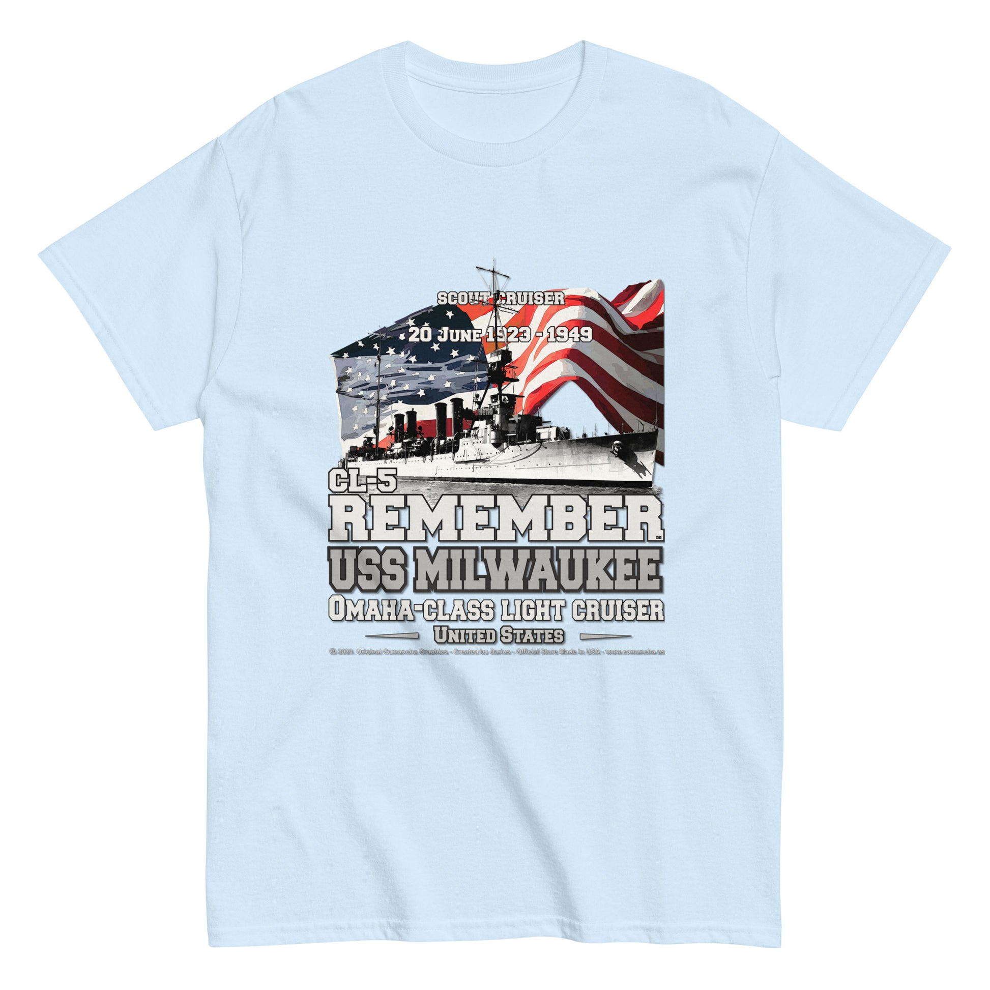 USS MILWAUKEE CL-5 Light Cruiser Veterans T-Shirt, Comancha Navy Ship T-shirts,