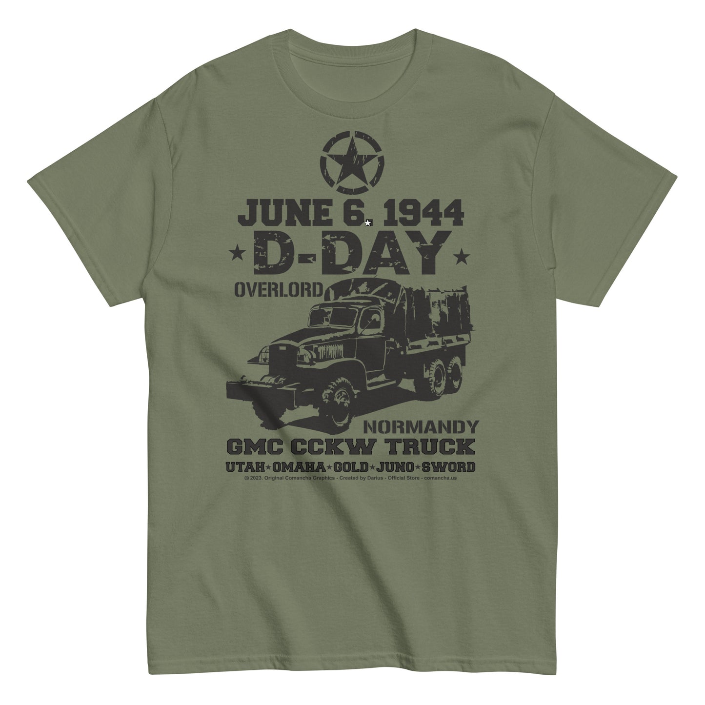 D-Day t-shirt, GMC CCKW Truck, Comancha truck.