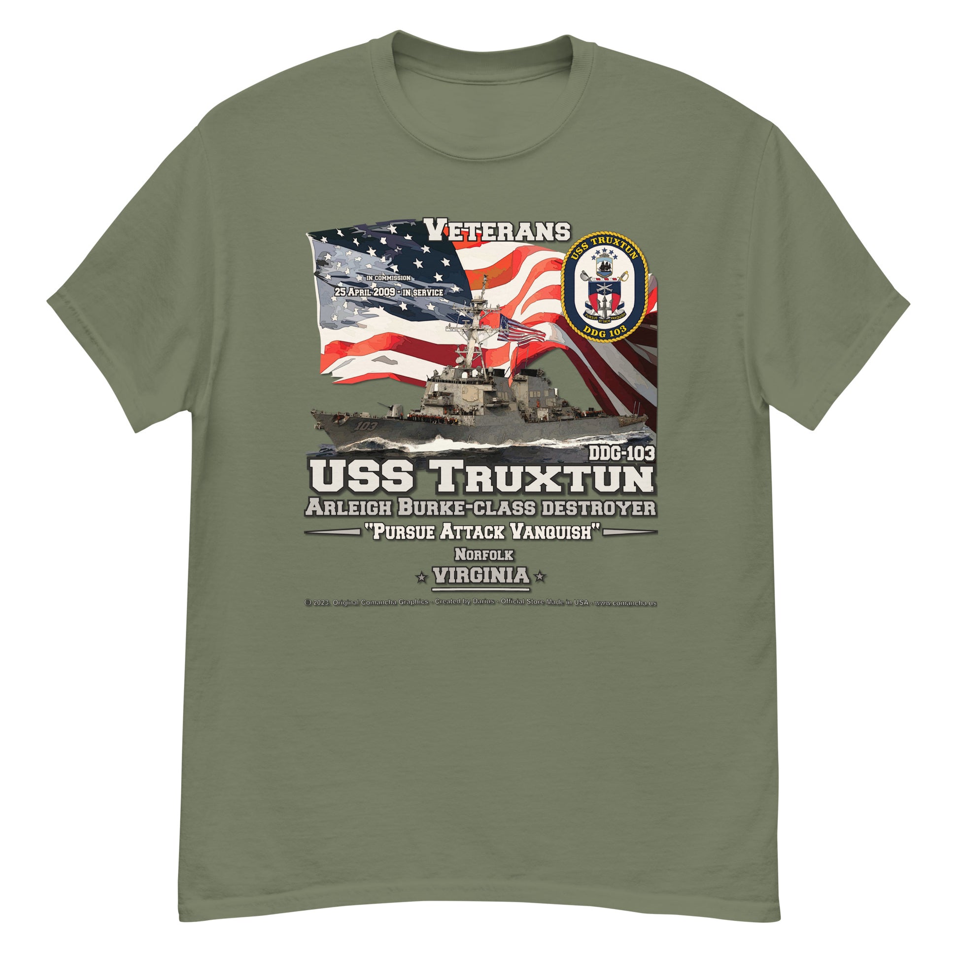 USS TRUXTUN DDG-103 Destroyer T-Shirt, Comancha Military Tee,