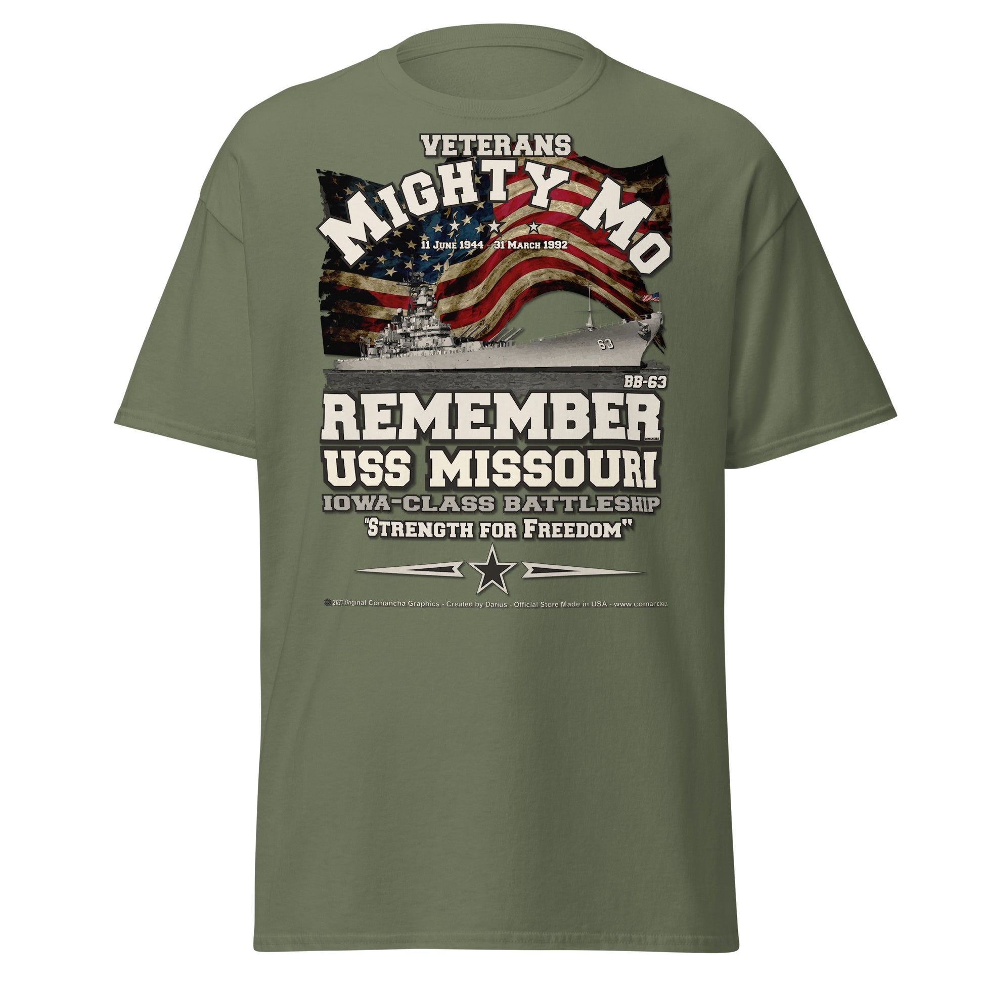 USS MISSOURI BB-63 Mighty Mo Veterans Tee, Comancha Graphics,