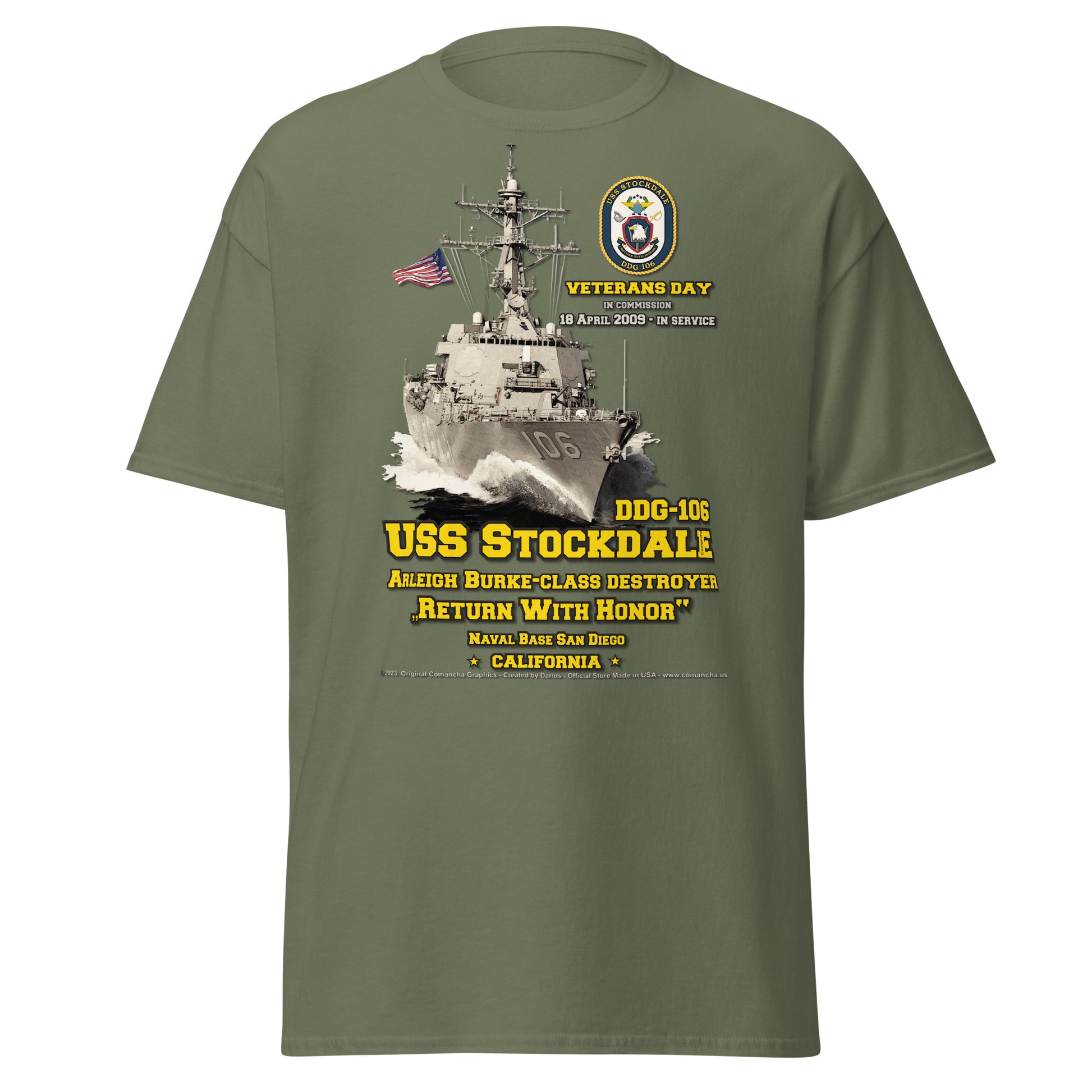 USS STOCKDALE DDG-106 Destroyer Veterans T-shirt, Comancha Navy Graphics,