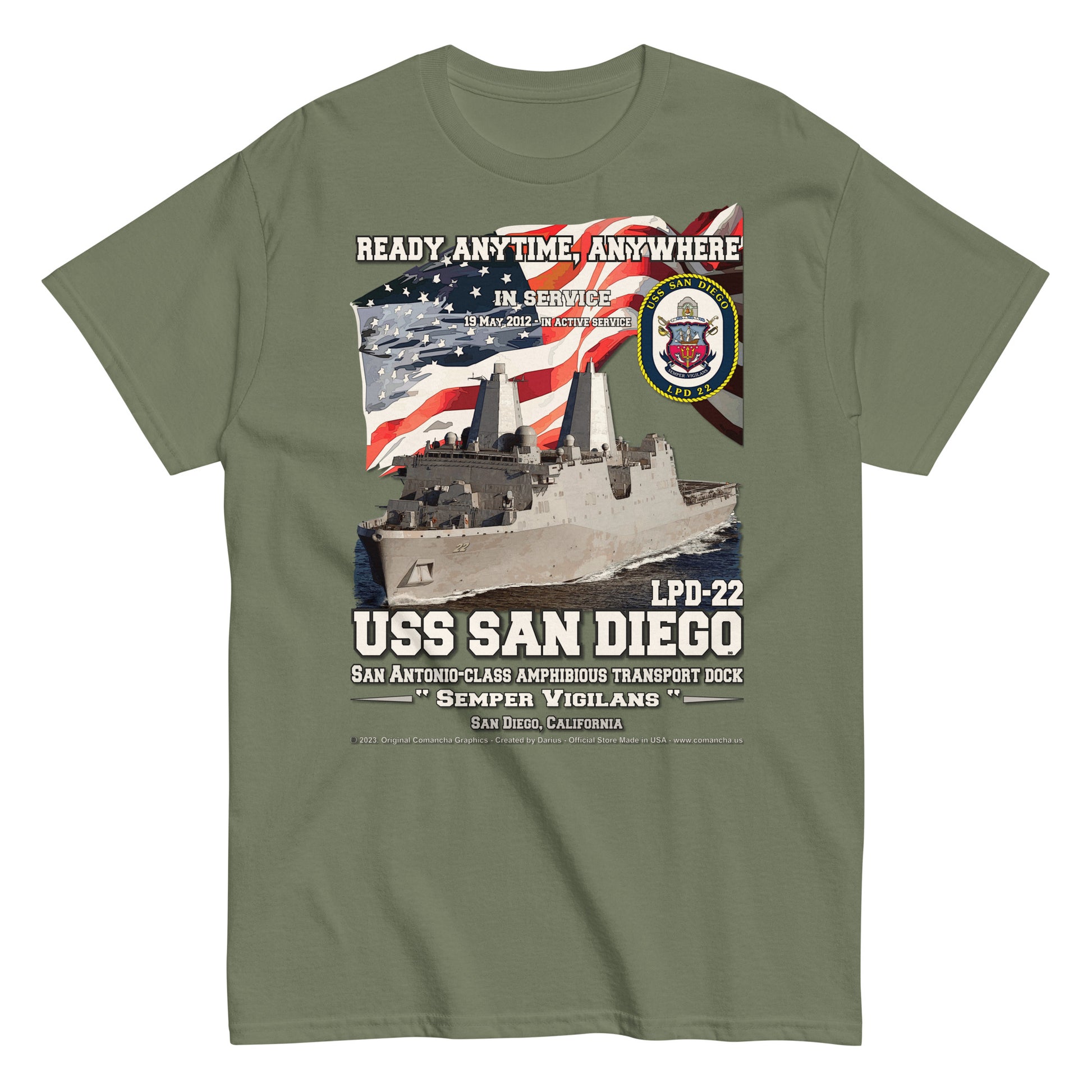 USS SAN DIEGO LPD-22 Amphibious Transport dock T-Shirt, Comancha design,