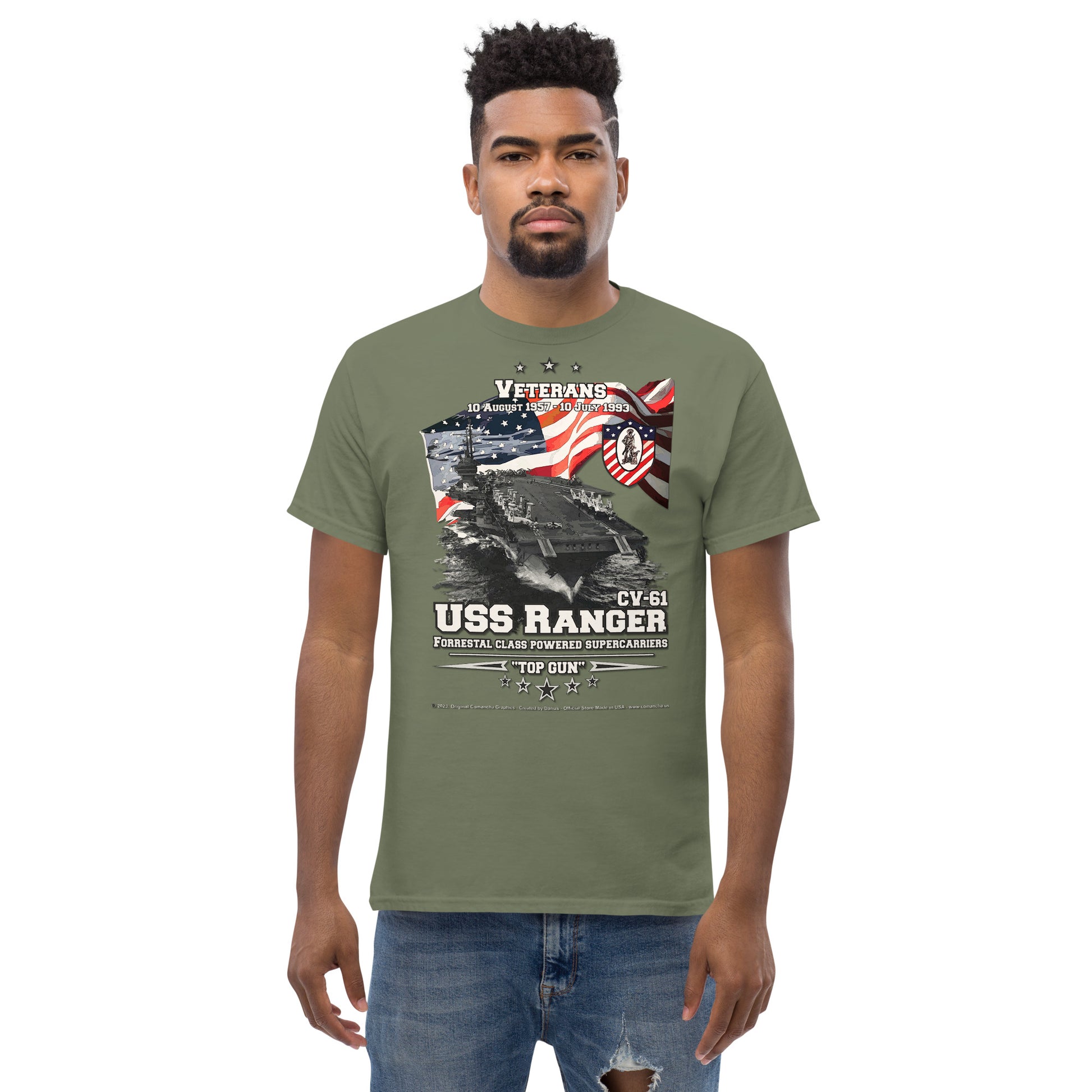 USS RANGER CV-61 Aircraft Carrier Veterans classic T-shirt, Comancha T-Shirts,