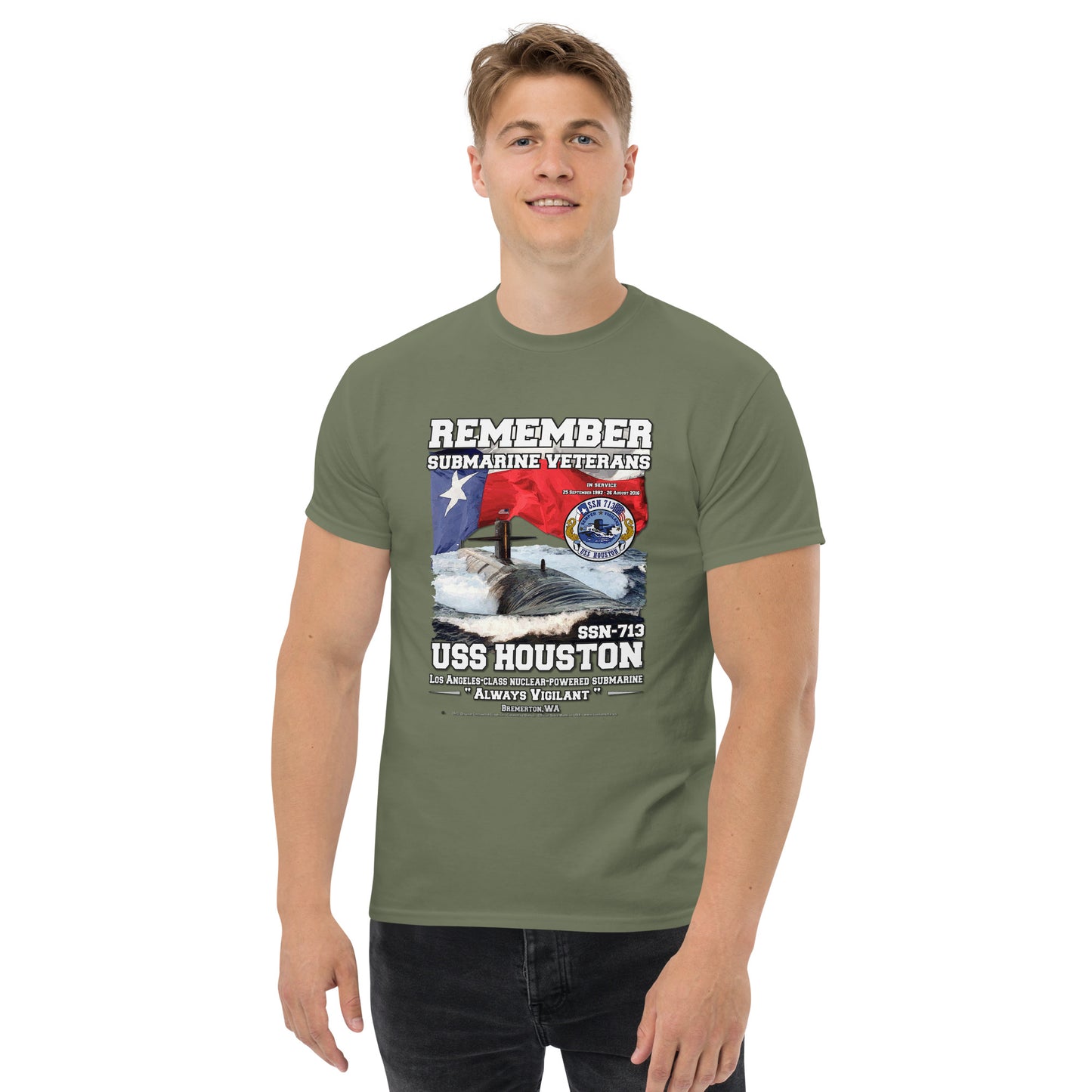 USS HOUSTON SSN-713 t-shirt, US NAVY Submarine T-Shirt, Submarine veterans T-shirts, Submarine Veterans Classic T-shirt, Comancha T-shirts,USS HOUSTON SSN-713 Submarine Veterans Classic T-shirt,Comancha US Navy Tees,