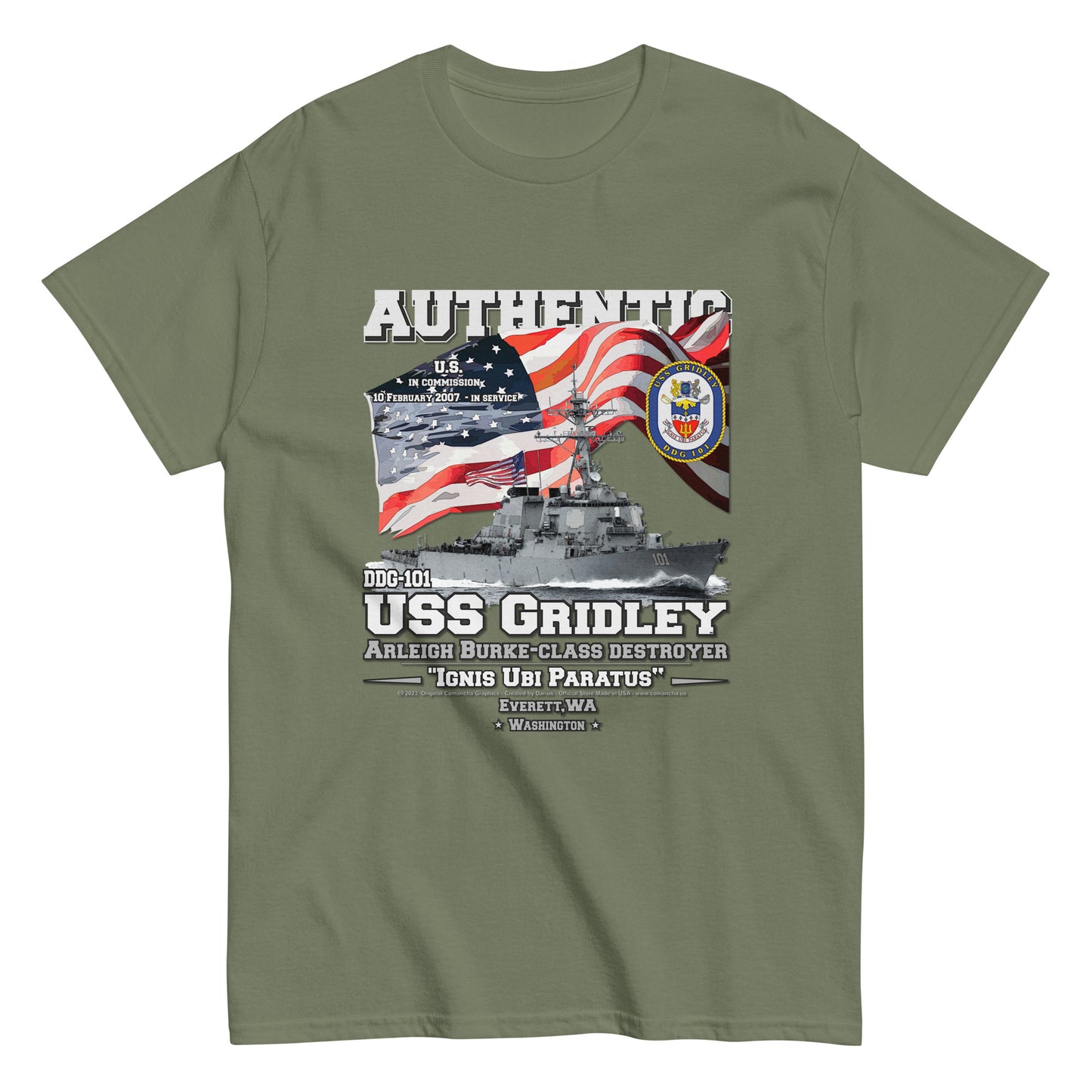 USS GRIDLEY DDG-101 tee, USS GRIDLEY tee,USS GRIDLEY DDG-101 Destroyer Veterans Classic Tee, Comancha Navy Tees,