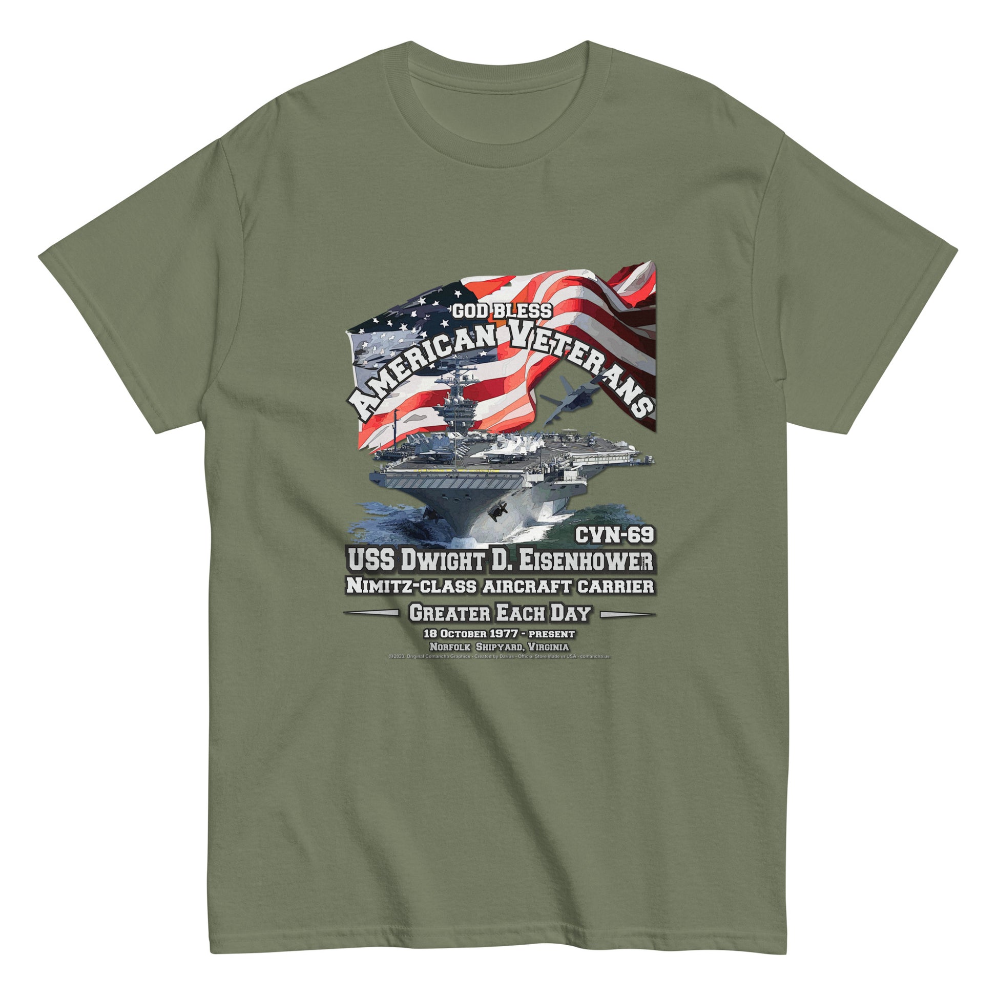 USS DWIGHT EISENHOWER t-shirt, USS DWIGHT EISENHOWER Veterans tee,USS DWIGHT EISENHOWER CVN-69 Aircraft Carrier Veterans Classic Tee, Comancha Online Store,